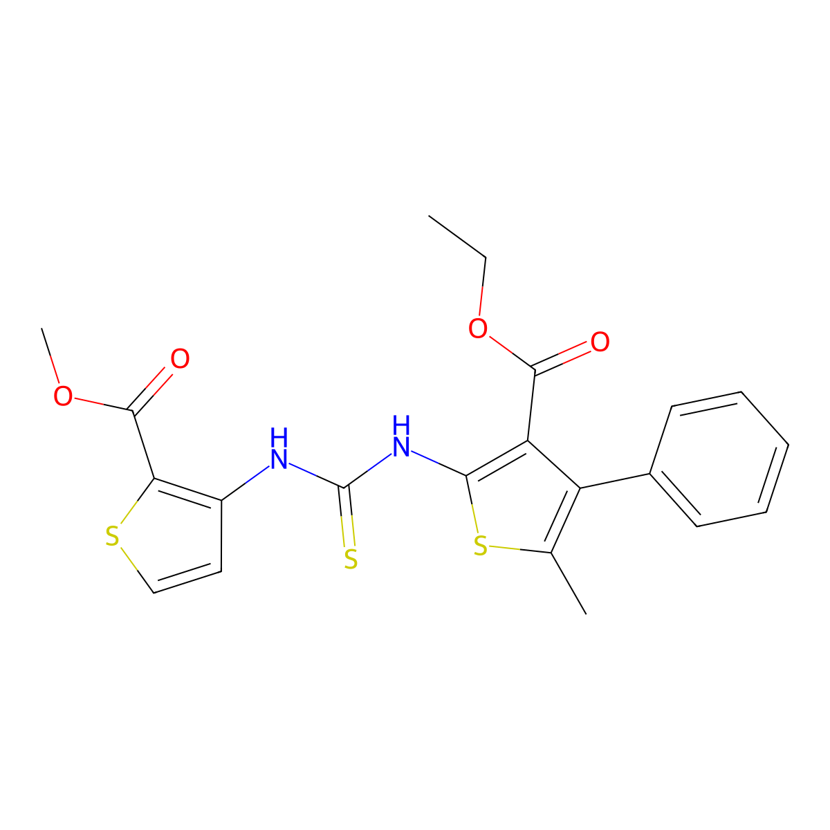 Methyl 3-({[3-(ethoxycarbonyl)-5-methyl-4-phenylthiophen-2-yl]carbamothioyl}amino)thiophene-2-carboxylate molecular structure, CAS 708218-16-0
