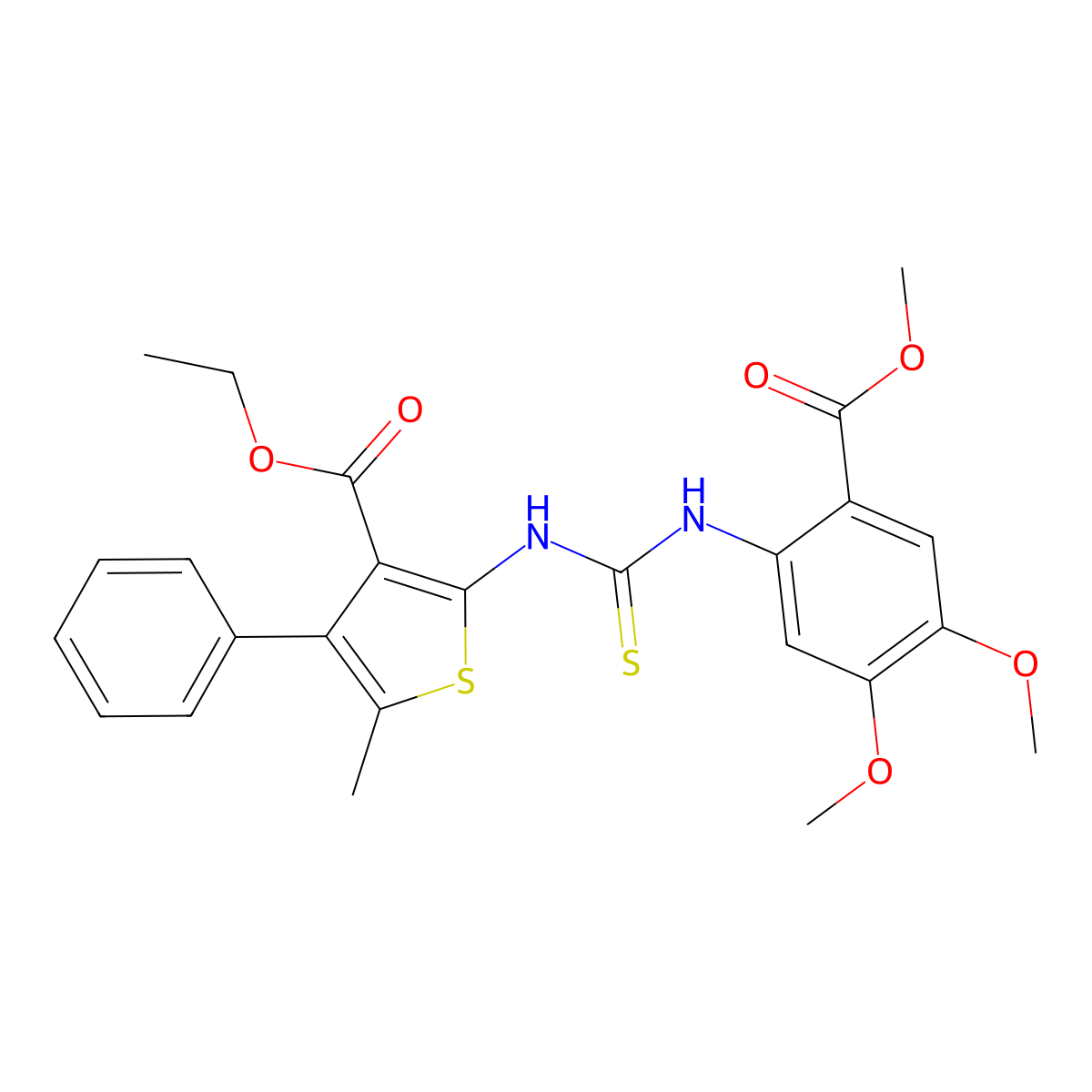 Ethyl 2-({[4,5-dimethoxy-2-(methoxycarbonyl)phenyl]carbamothioyl}amino)-5-methyl-4-phenylthiophene-3-carboxylate molecular structure, CAS 708218-30-8