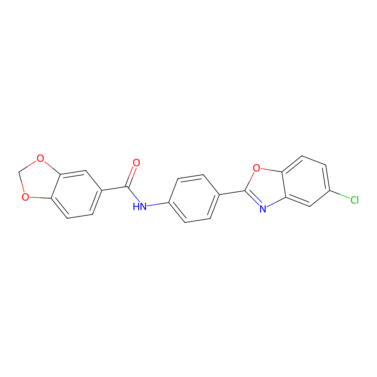 N-[4-(5-chloro-1,3-benzoxazol-2-yl)phenyl]-1,3-benzodioxole-5-carboxamide molecular structure, CAS 708218-37-5