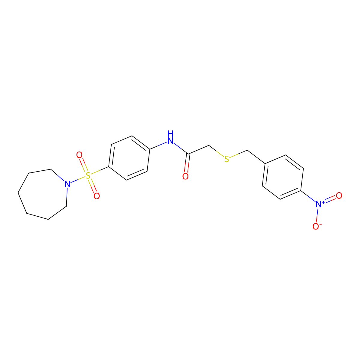 N-[4-(azepan-1-ylsulfonyl)phenyl]-2-[(4-nitrophenyl)methylsulfanyl]acetamide molecular structure, CAS 708218-41-1