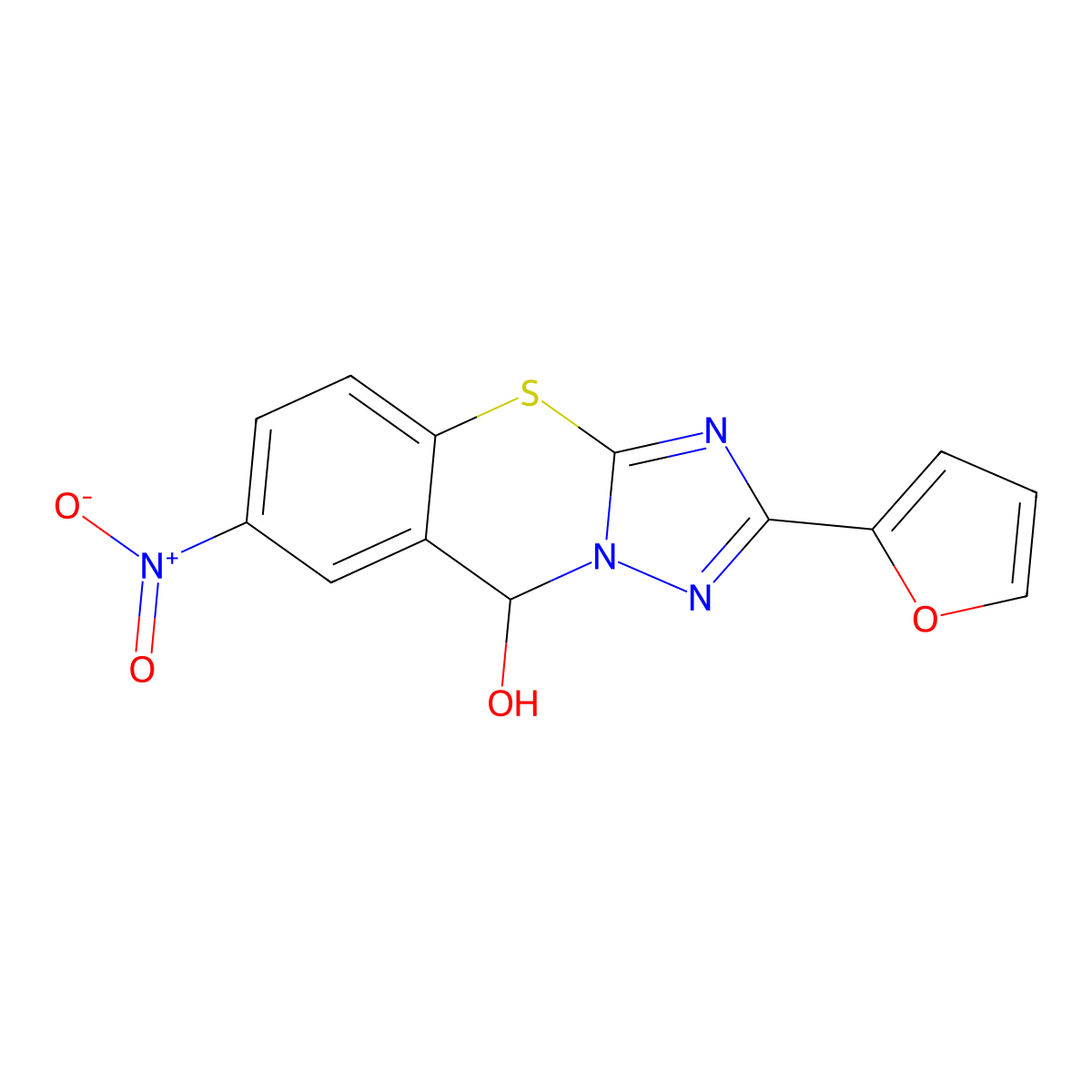 2-(furan-2-yl)-7-nitro-9H-[1,2,4]triazolo[5,1-b][1,3]benzothiazin-9-ol molecular structure, CAS 708218-42-2