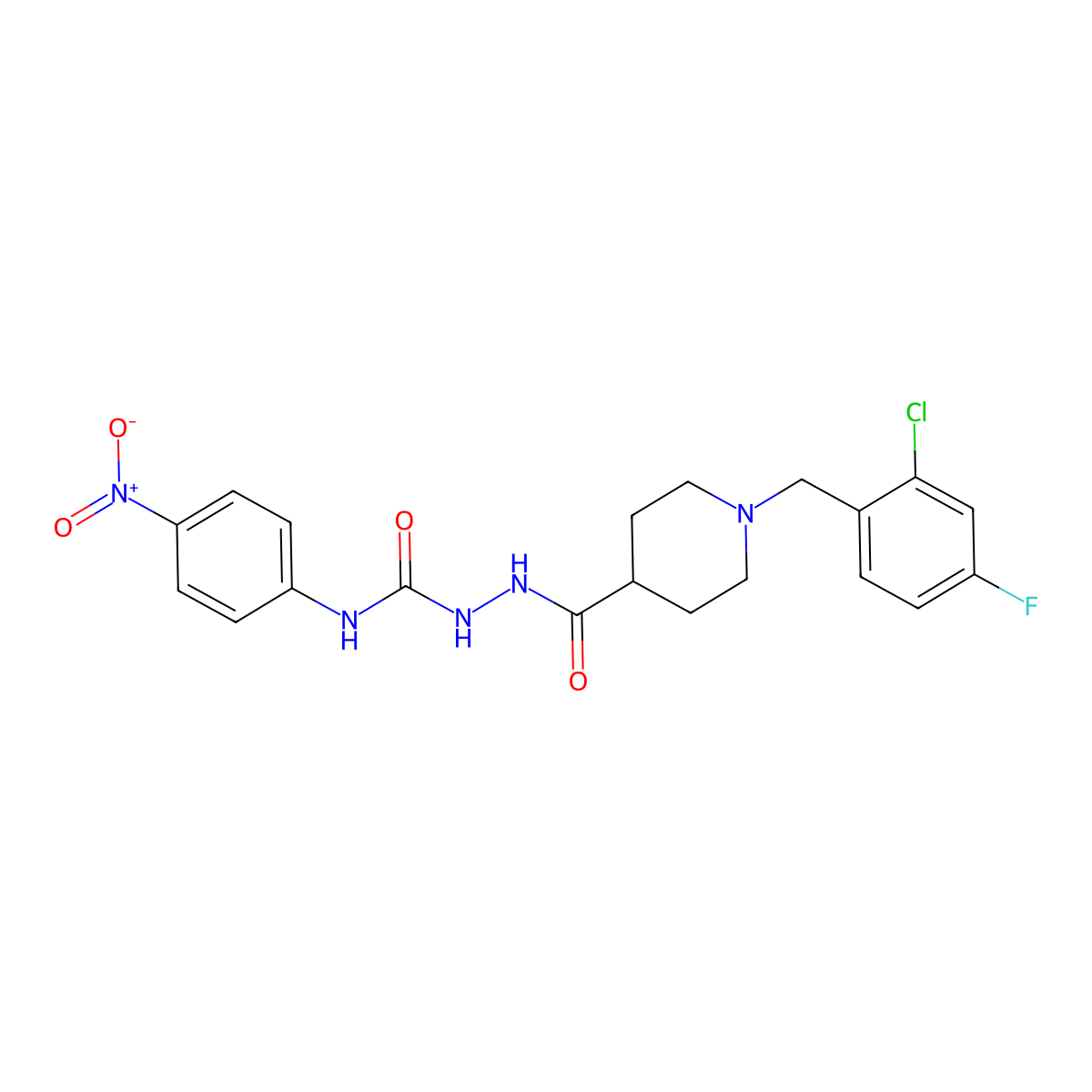 1-[[1-[(2-Chloro-4-fluorophenyl)methyl]piperidine-4-carbonyl]amino]-3-(4-nitrophenyl)urea molecular structure, CAS 708218-43-3