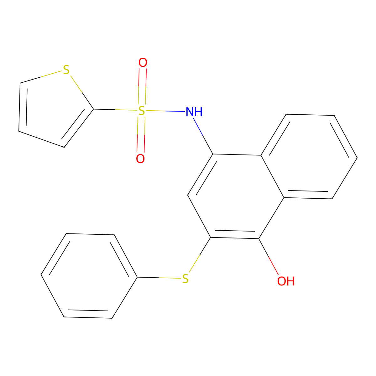 N-(4-hydroxy-3-phenylsulfanylnaphthalen-1-yl)thiophene-2-sulfonamide molecular structure, CAS 708218-62-6