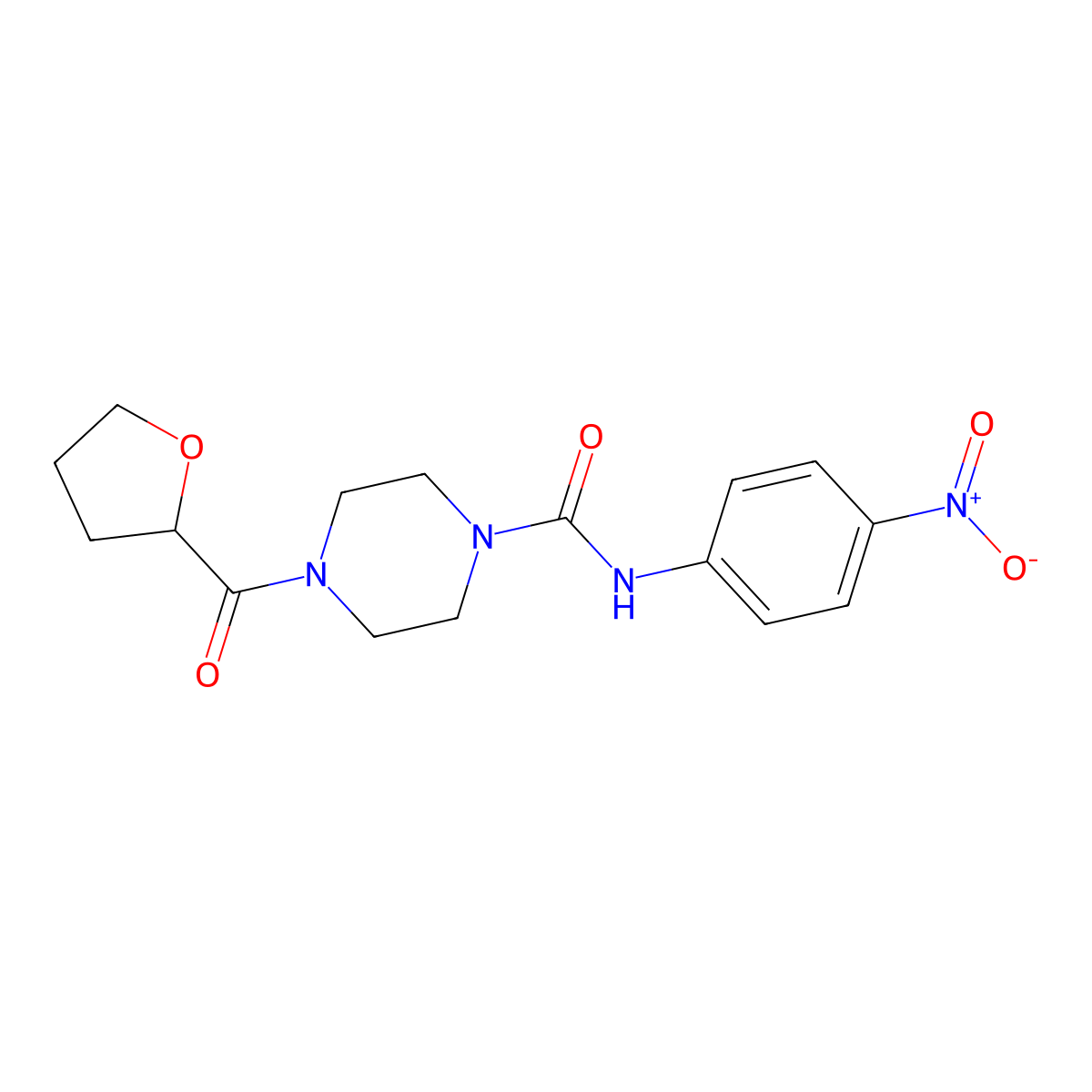 N-(4-nitrophenyl)-4-(oxolane-2-carbonyl)piperazine-1-carboxamide molecular structure, CAS 708218-64-8