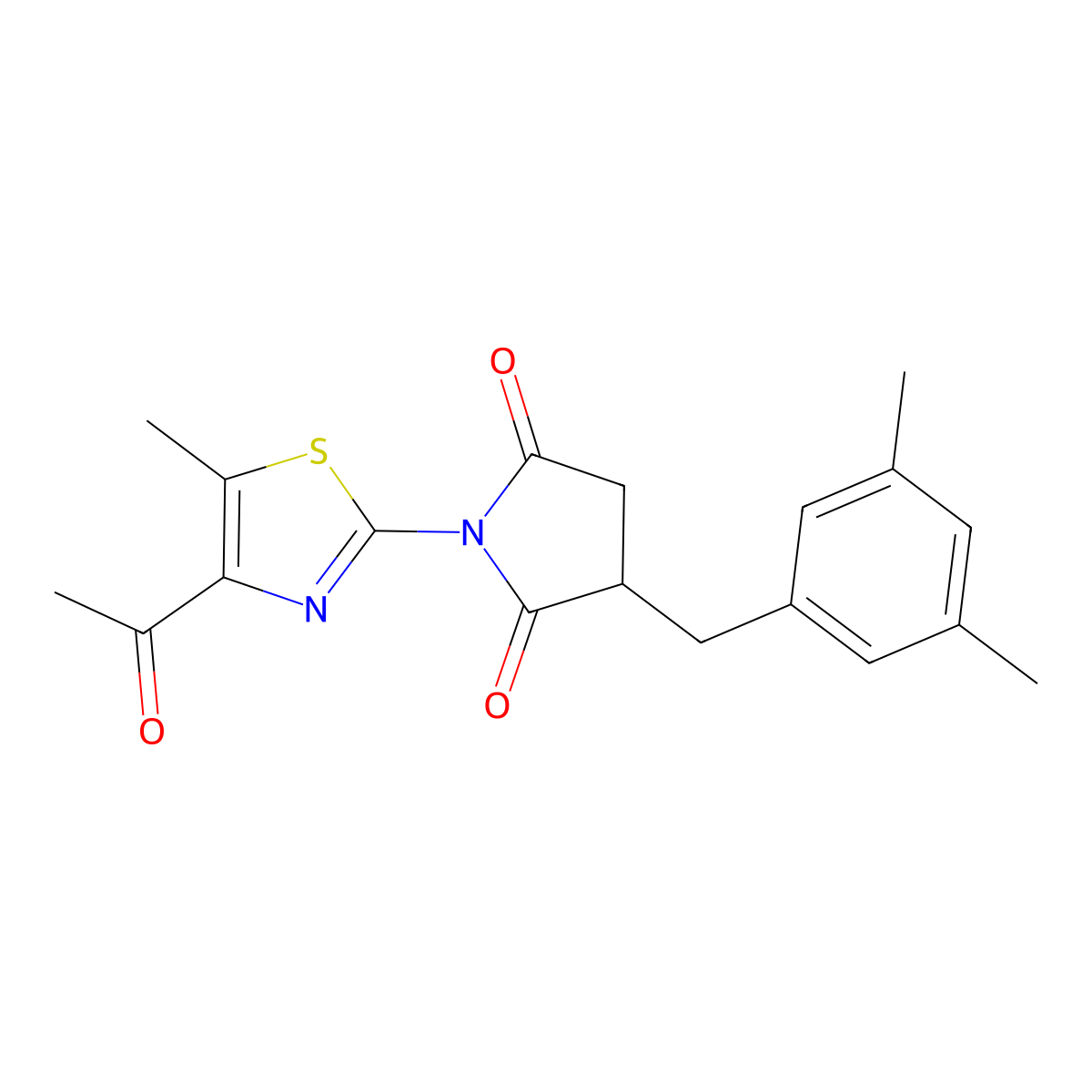1-(4-Acetyl-5-methyl-1,3-thiazol-2-yl)-3-[(3,5-dimethylphenyl)methyl]pyrrolidine-2,5-dione molecular structure, CAS 708218-66-0