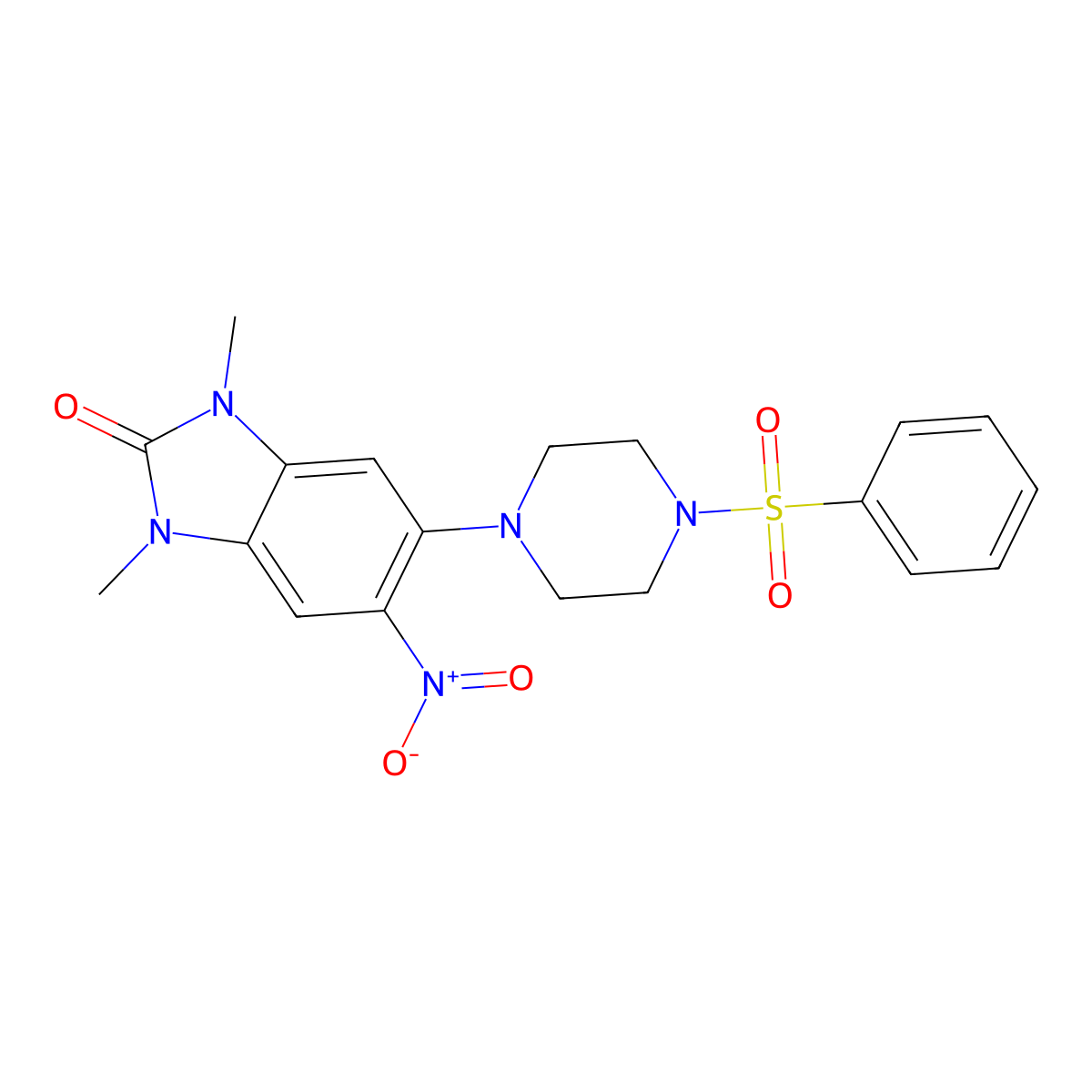 5-[4-(Benzenesulfonyl)piperazin-1-yl]-1,3-dimethyl-6-nitrobenzimidazol-2-one molecular structure, CAS 708218-71-7