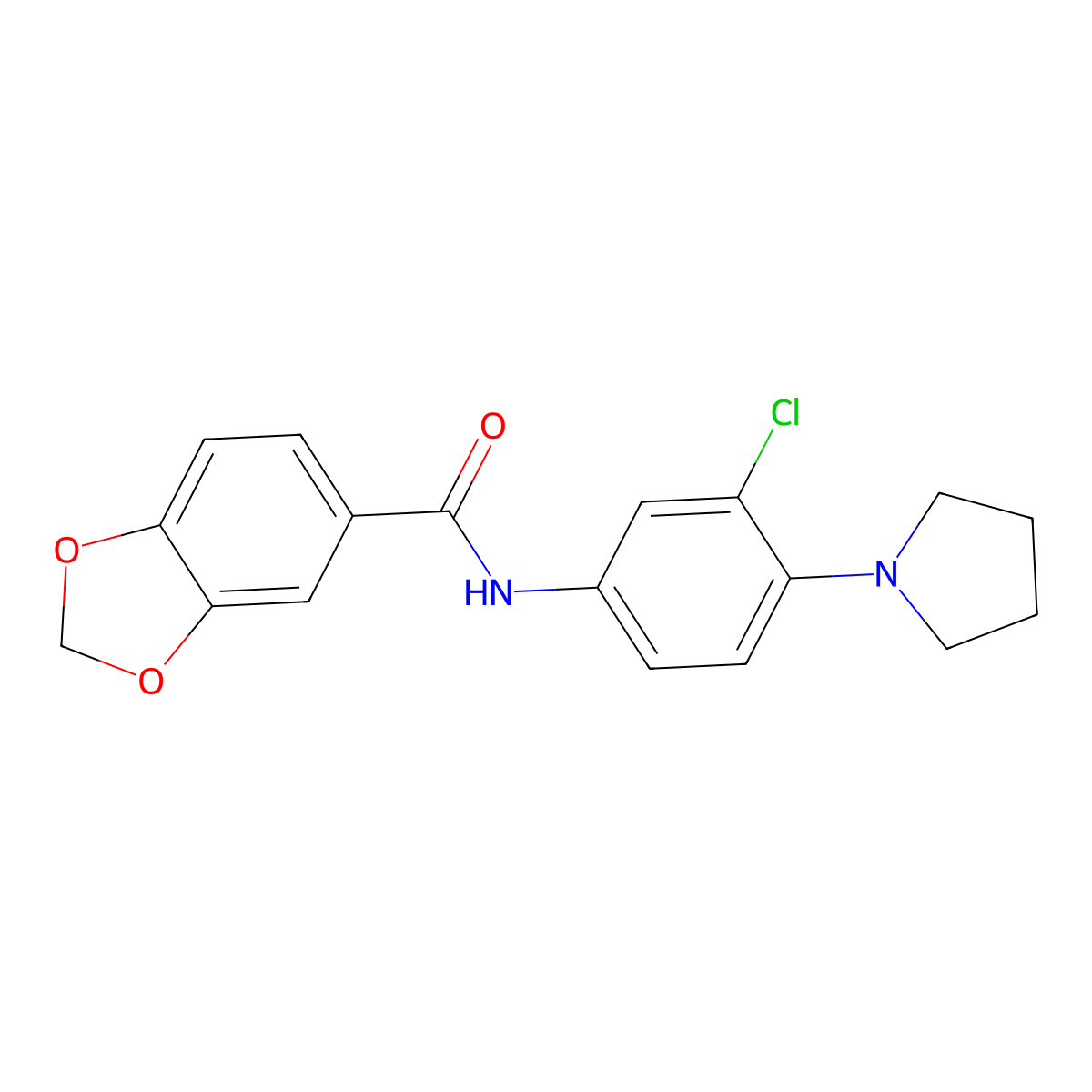 N-(3-chloro-4-pyrrolidin-1-ylphenyl)-1,3-benzodioxole-5-carboxamide molecular structure, CAS 708218-73-9