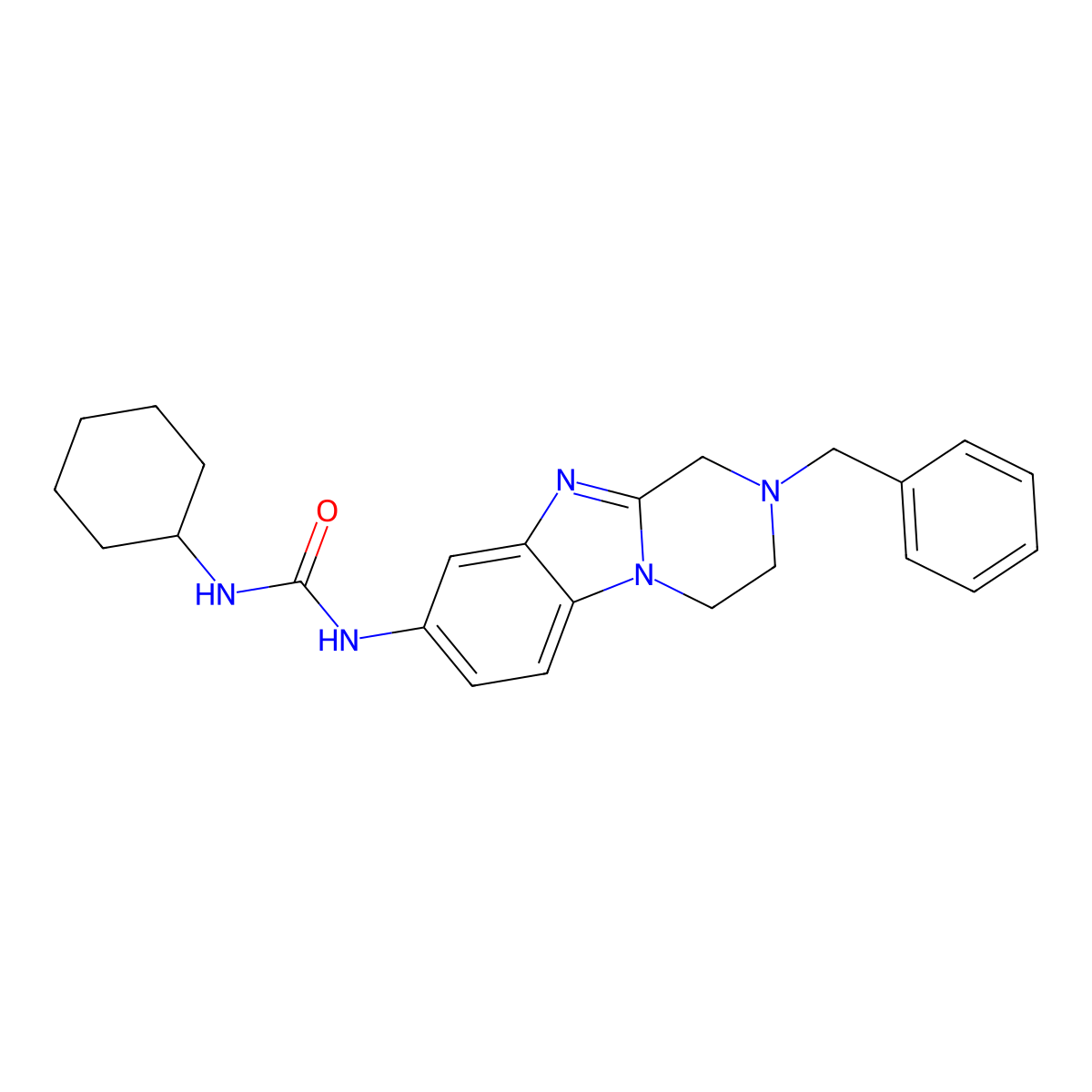 1-(2-benzyl-3,4-dihydro-1H-pyrazino[1,2-a]benzimidazol-8-yl)-3-cyclohexylurea molecular structure, CAS 708219-18-5