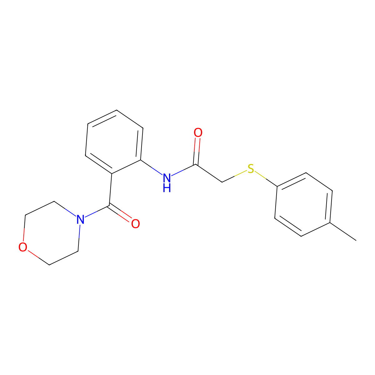 2-(4-methylphenyl)sulfanyl-N-[2-(morpholine-4-carbonyl)phenyl]acetamide molecular structure, CAS 708219-30-1