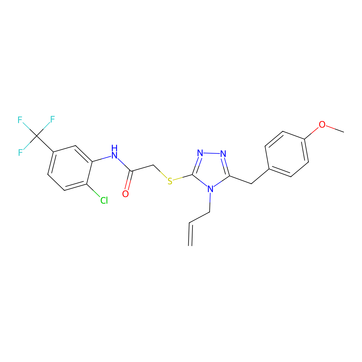 N-[2-chloro-5-(trifluoromethyl)phenyl]-2-[[5-[(4-methoxyphenyl)methyl]-4-prop-2-enyl-1,2,4-triazol-3-yl]sulfanyl]acetamide molecular structure, CAS 708219-50-5