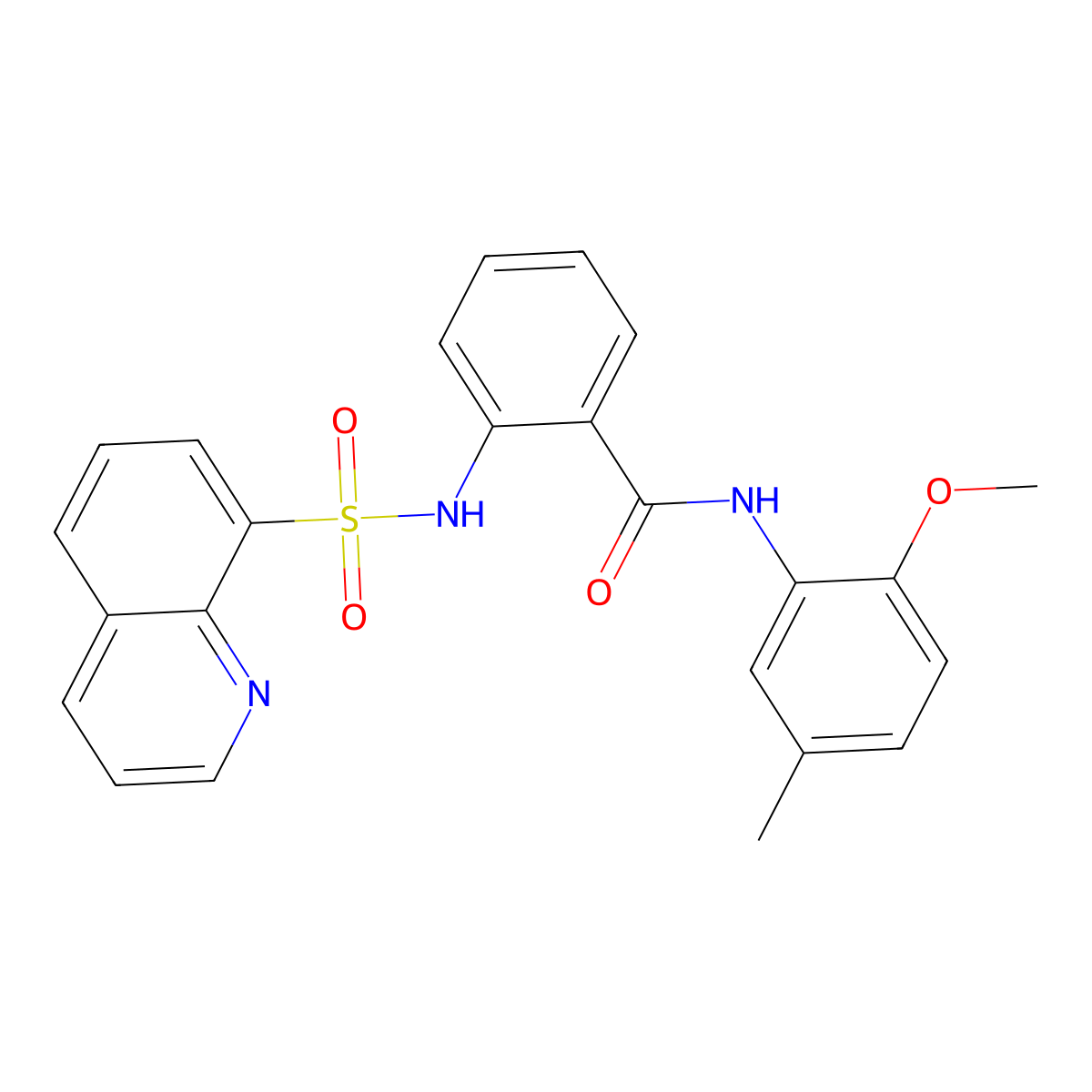 N-(2-methoxy-5-methylphenyl)-2-(quinolin-8-ylsulfonylamino)benzamide molecular structure, CAS 708219-68-5