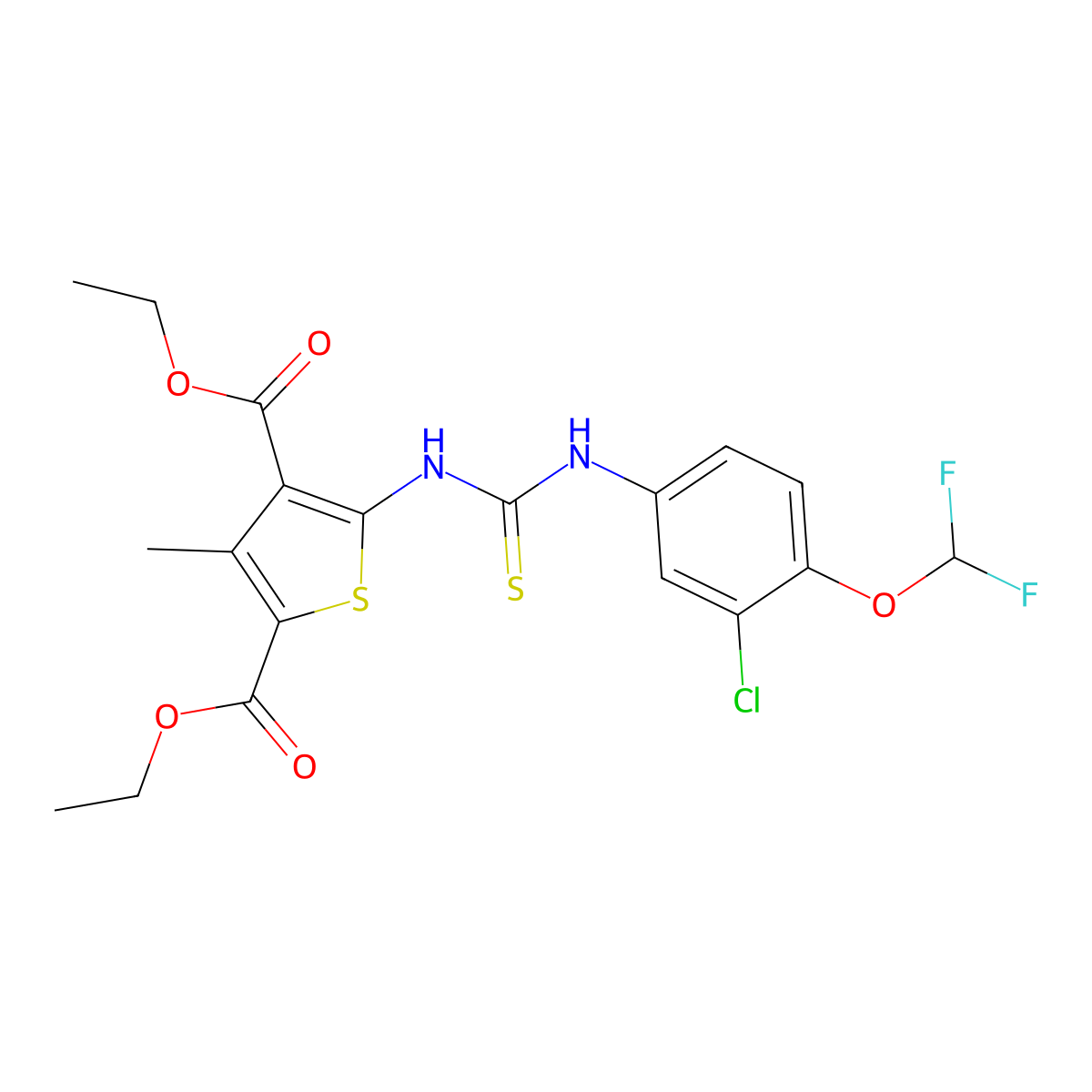 Diethyl 5-({[3-chloro-4-(difluoromethoxy)phenyl]carbamothioyl}amino)-3-methylthiophene-2,4-dicarboxylate molecular structure, CAS 708219-74-3