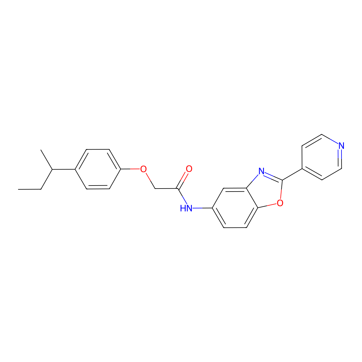 2-(4-butan-2-ylphenoxy)-N-(2-pyridin-4-yl-1,3-benzoxazol-5-yl)acetamide molecular structure, CAS 708219-92-5