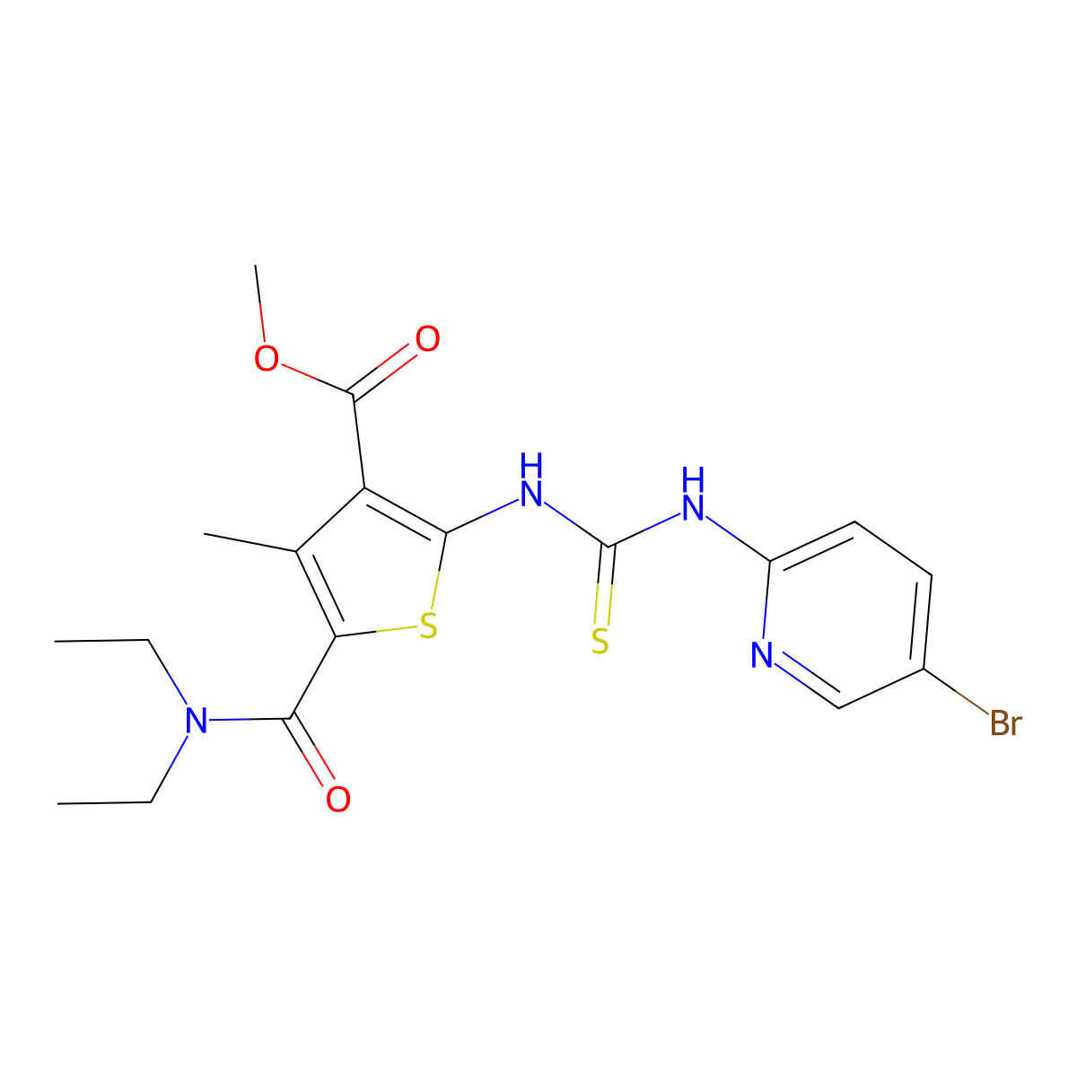 Methyl 2-{[(5-bromopyridin-2-yl)carbamothioyl]amino}-5-(diethylcarbamoyl)-4-methylthiophene-3-carboxylate molecular structure, CAS 708219-95-8