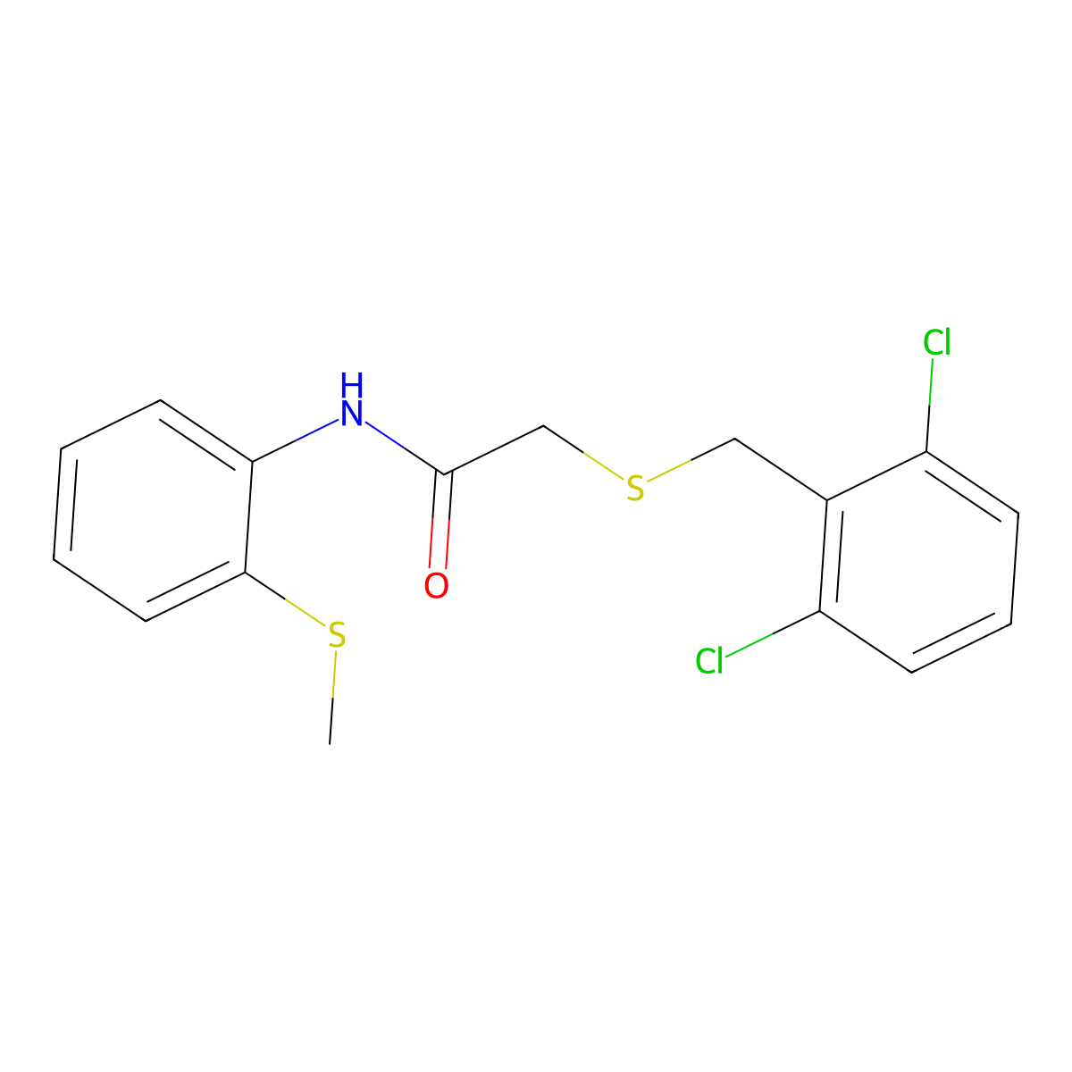 2-[(2,6-dichlorophenyl)methylsulfanyl]-N-(2-methylsulfanylphenyl)acetamide molecular structure, CAS 708220-00-2