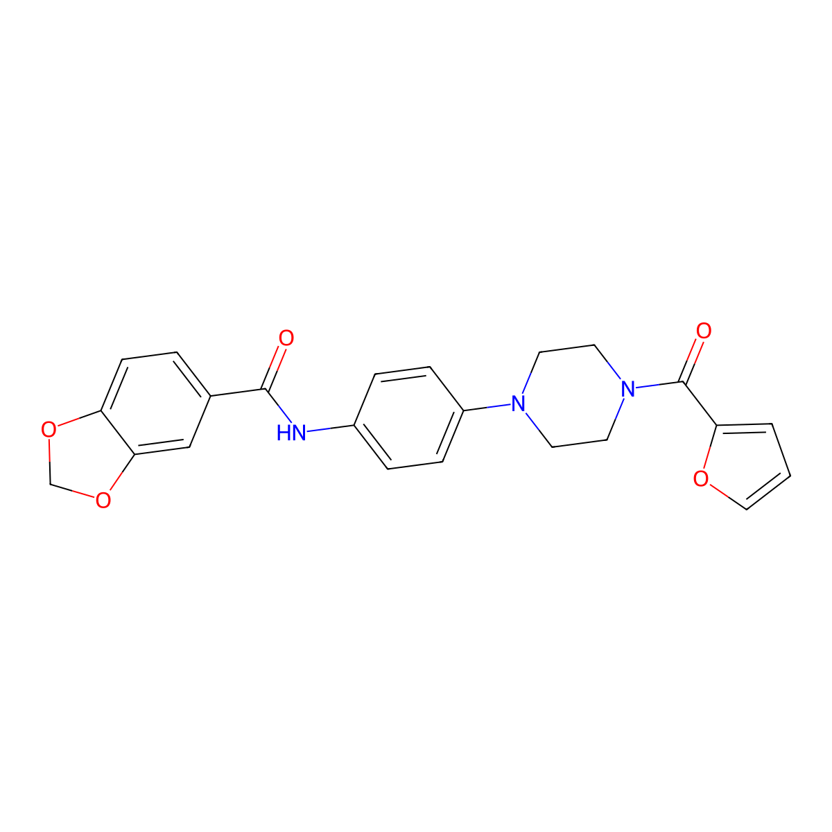 N-{4-[4-(2-furoyl)-1-piperazinyl]phenyl}-1,3-benzodioxole-5-carboxamide molecular structure, CAS 708220-08-0