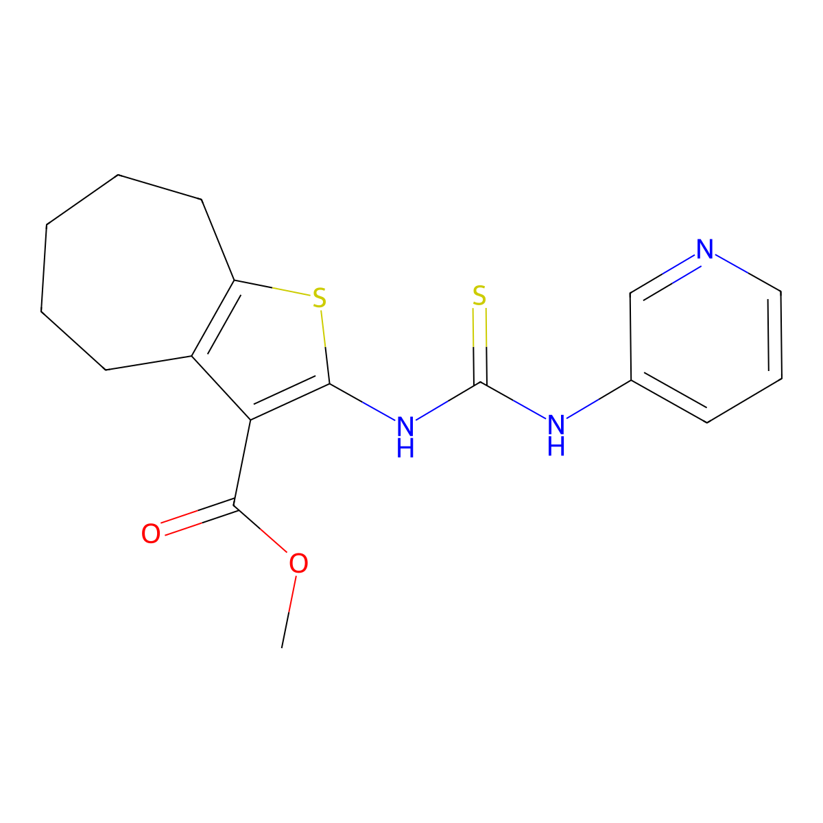 methyl 2-[(pyridin-3-ylcarbamothioyl)amino]-5,6,7,8-tetrahydro-4H-cyclohepta[b]thiophene-3-carboxylate molecular structure, CAS 708220-14-8