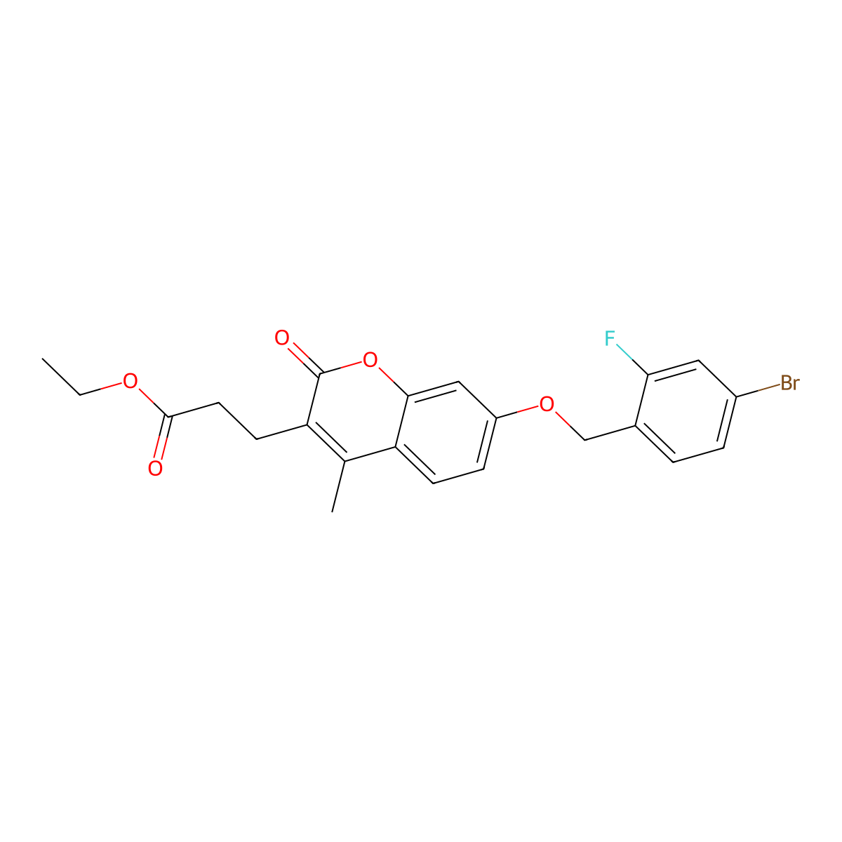 ethyl 3-{7-[(4-bromo-2-fluorobenzyl)oxy]-4-methyl-2-oxo-2H-chromen-3-yl}propanoate molecular structure, CAS 708220-21-7