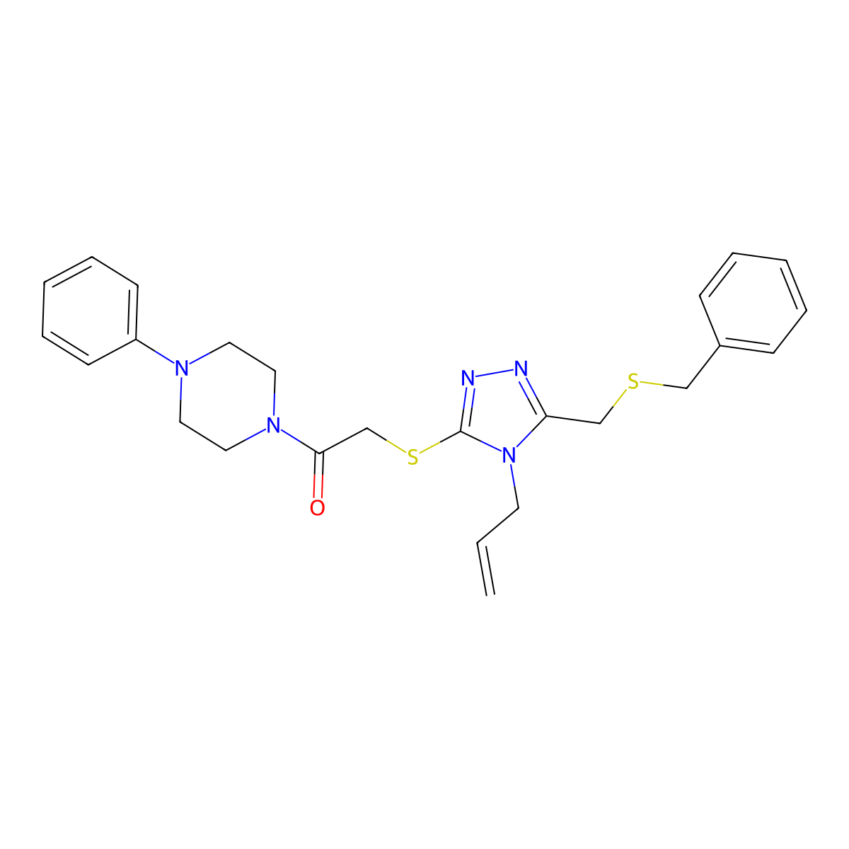 1-[({4-allyl-5-[(benzylthio)methyl]-4H-1,2,4-triazol-3-yl}thio)acetyl]-4-phenylpiperazine molecular structure, CAS 708220-33-1