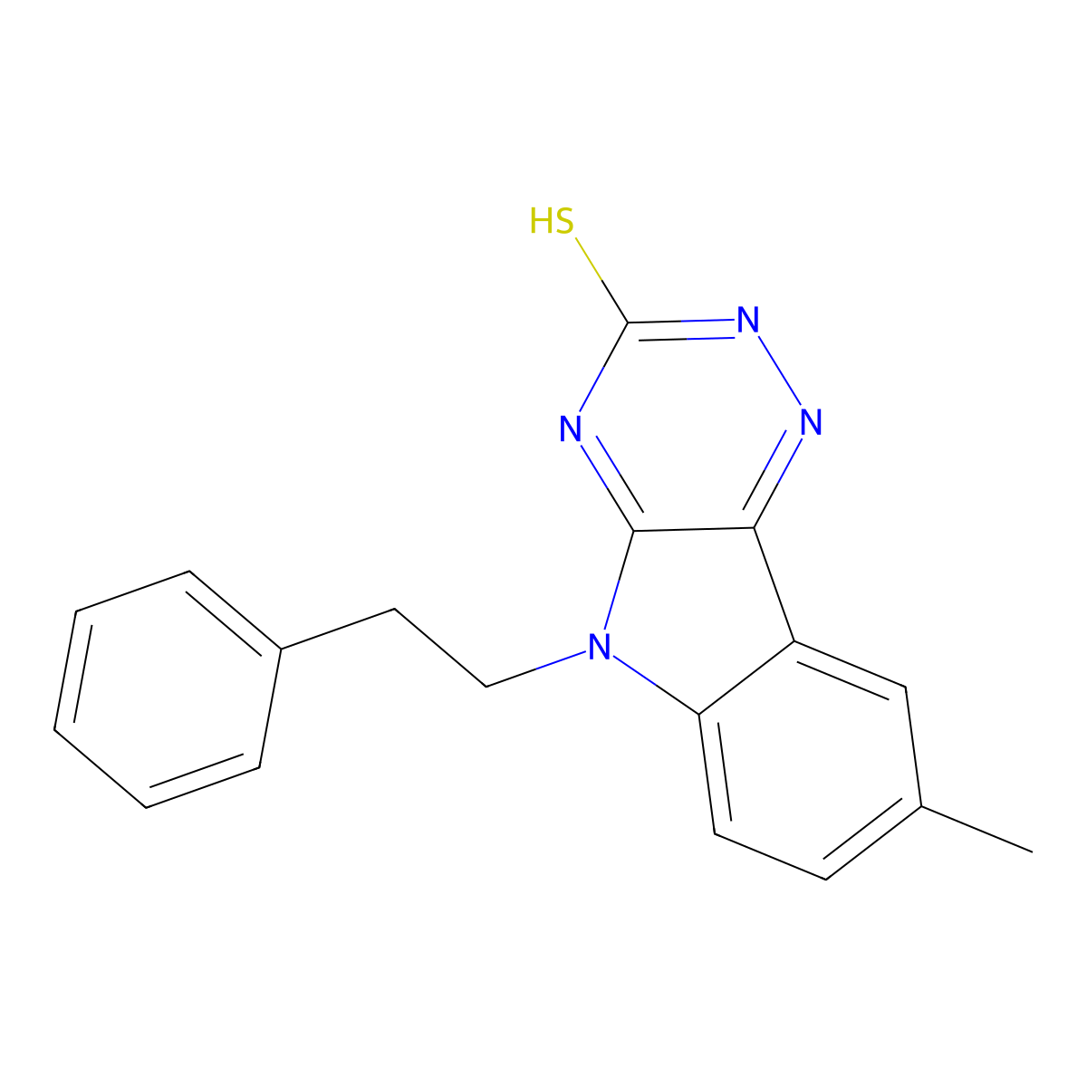 8-methyl-5-(2-phenylethyl)-5H-[1,2,4]triazino[5,6-b]indole-3-thiol molecular structure, CAS 708220-42-2