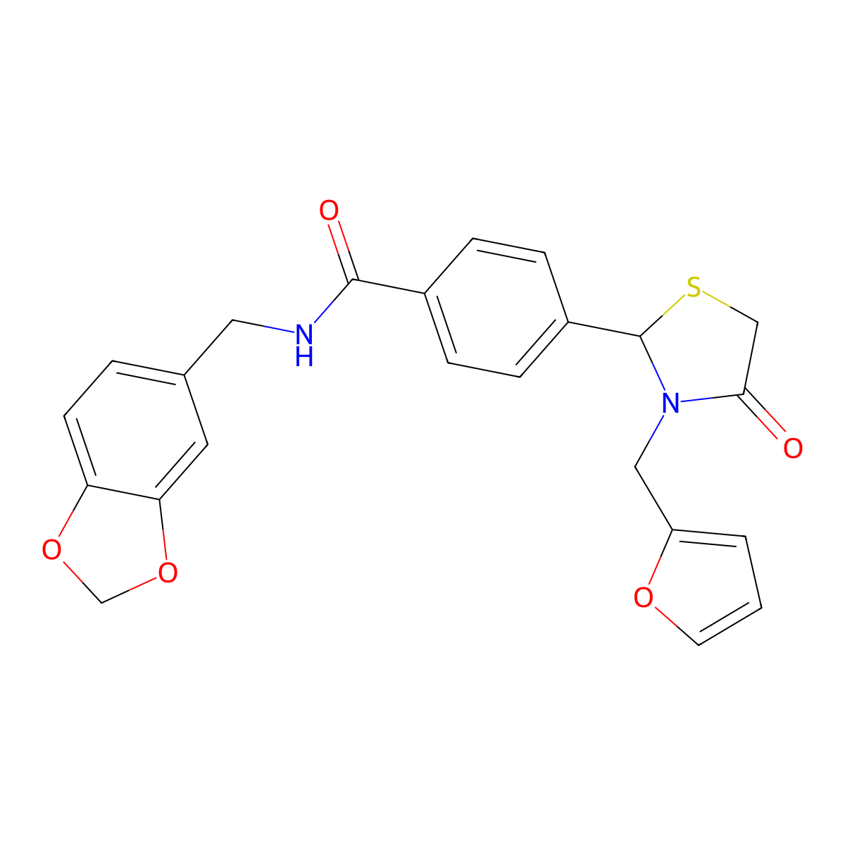 N-(1,3-benzodioxol-5-ylmethyl)-4-[3-(furan-2-ylmethyl)-4-oxo-1,3-thiazolidin-2-yl]benzamide molecular structure, CAS 708220-53-5