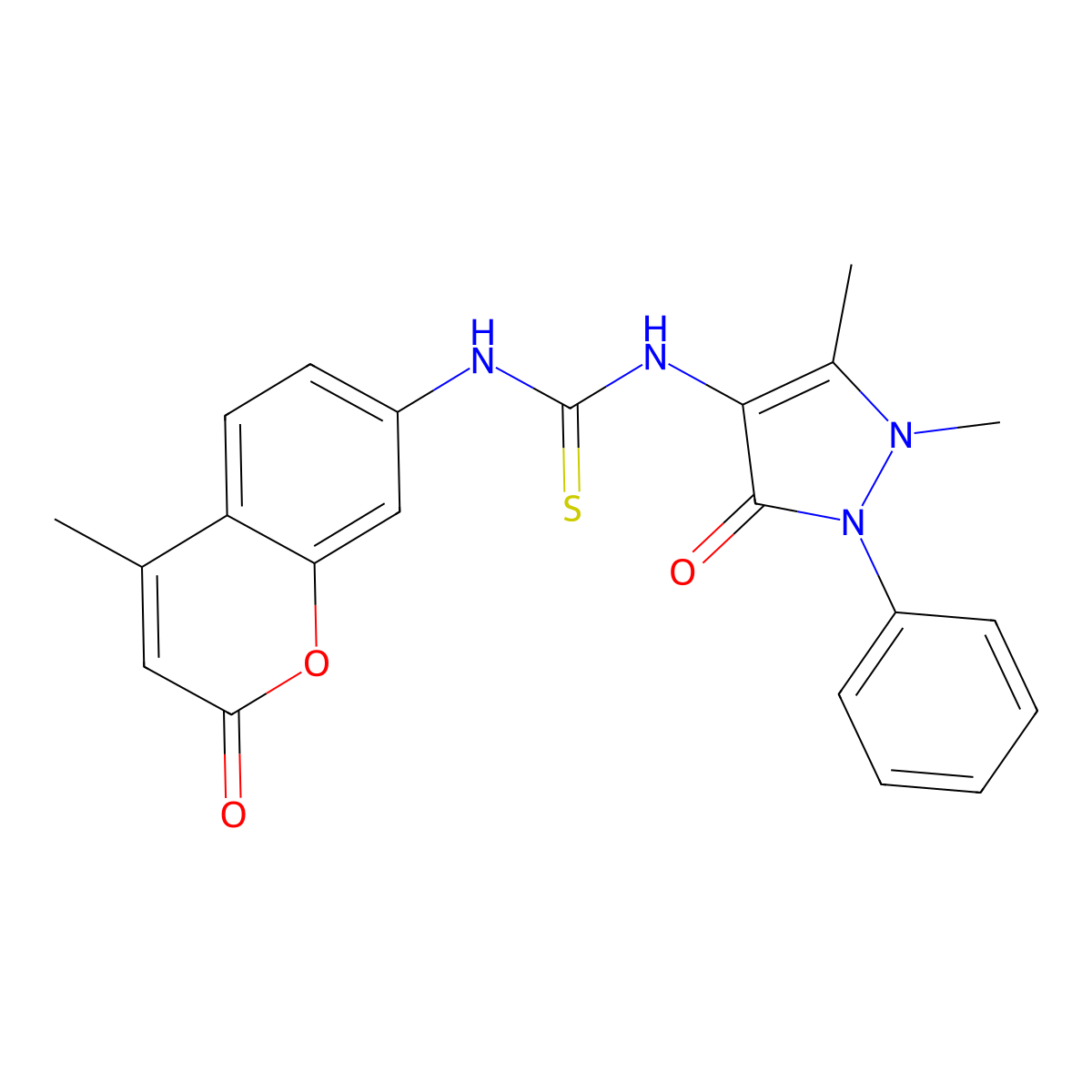 1-(1,5-Dimethyl-3-oxo-2-phenylpyrazol-4-yl)-3-(4-methyl-2-oxochromen-7-yl)thiourea molecular structure, CAS 708220-79-5