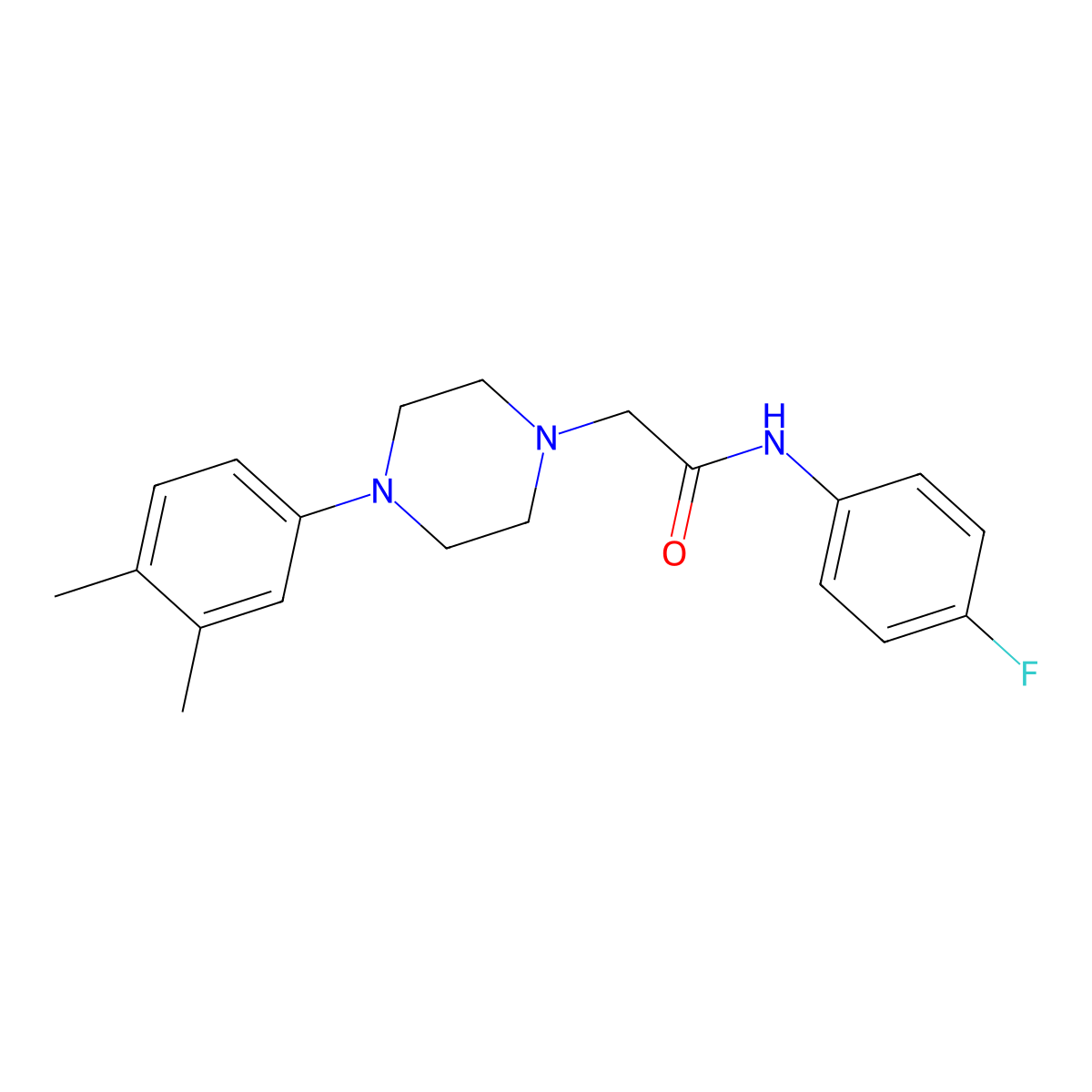 2-[4-(3,4-dimethylphenyl)piperazin-1-yl]-N-(4-fluorophenyl)acetamide molecular structure, CAS 708220-92-2