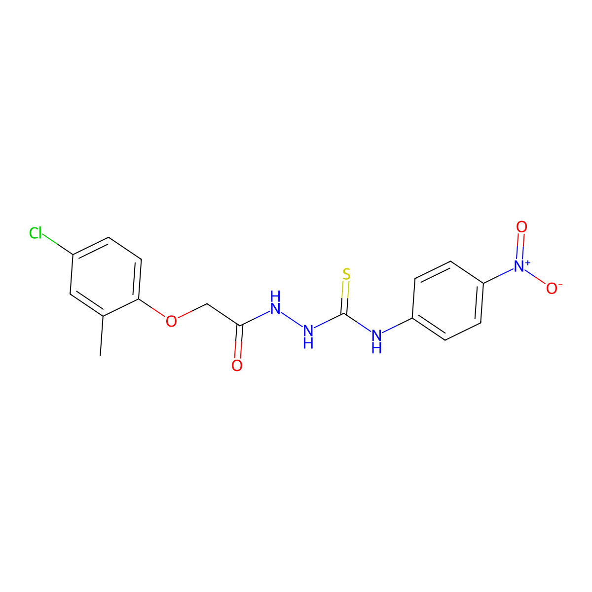 2-(4-chloro-2-methylphenoxy)-N-{[(4-nitrophenyl)carbamothioyl]amino}acetamide molecular structure, CAS 708220-95-5