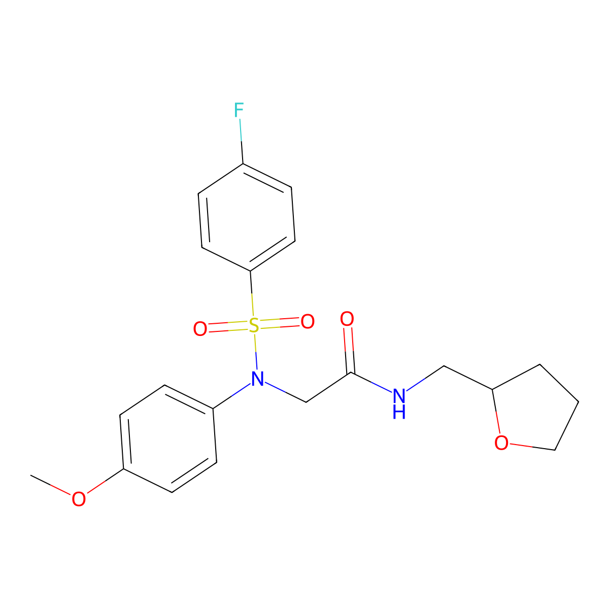 2-(N-(4-fluorophenyl)sulfonyl-4-methoxyanilino)-N-(oxolan-2-ylmethyl)acetamide molecular structure, CAS 708221-05-0
