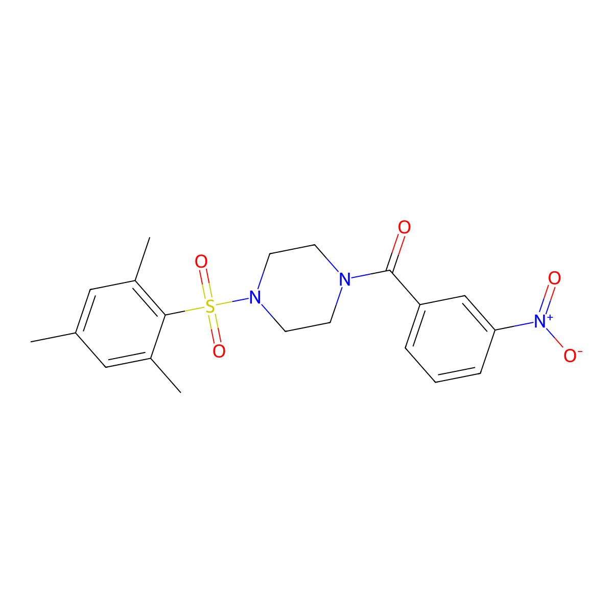 1-(3-Nitrobenzoyl)-4-(2,4,6-trimethylbenzenesulfonyl)piperazine molecular structure, CAS 708221-09-4