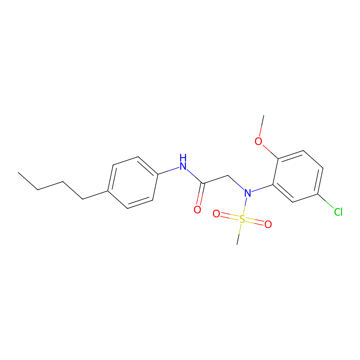 N-(4-butylphenyl)-2-(5-chloro-2-methoxy-N-methylsulfonylanilino)acetamide molecular structure, CAS 708221-26-5