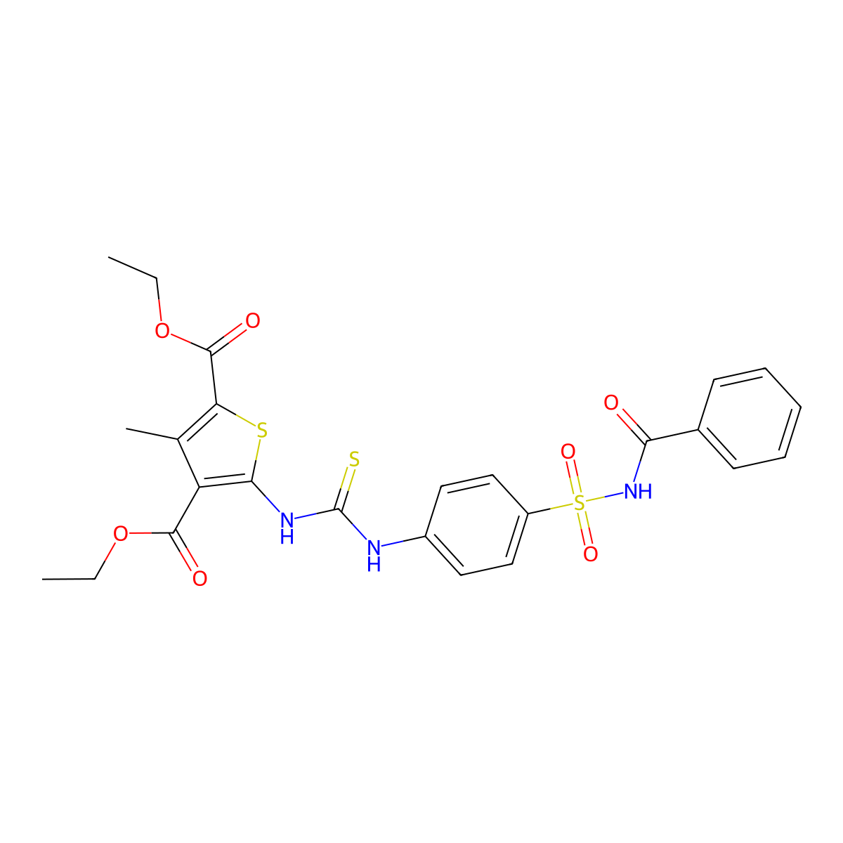 Diethyl 3-methyl-5-[({4-[(phenylcarbonyl)sulfamoyl]phenyl}carbamothioyl)amino]thiophene-2,4-dicarboxylate molecular structure, CAS 708221-43-6
