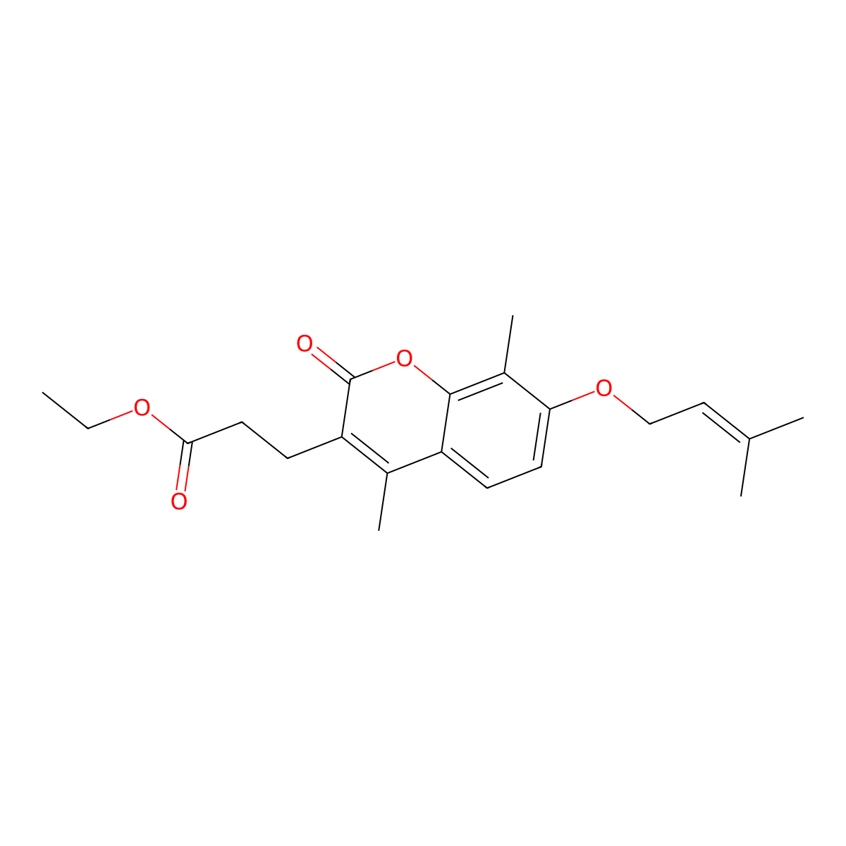ethyl 3-{4,8-dimethyl-7-[(3-methyl-2-butenyl)oxy]-2-oxo-2H-chromen-3-yl}propanoate molecular structure, CAS 708221-47-0