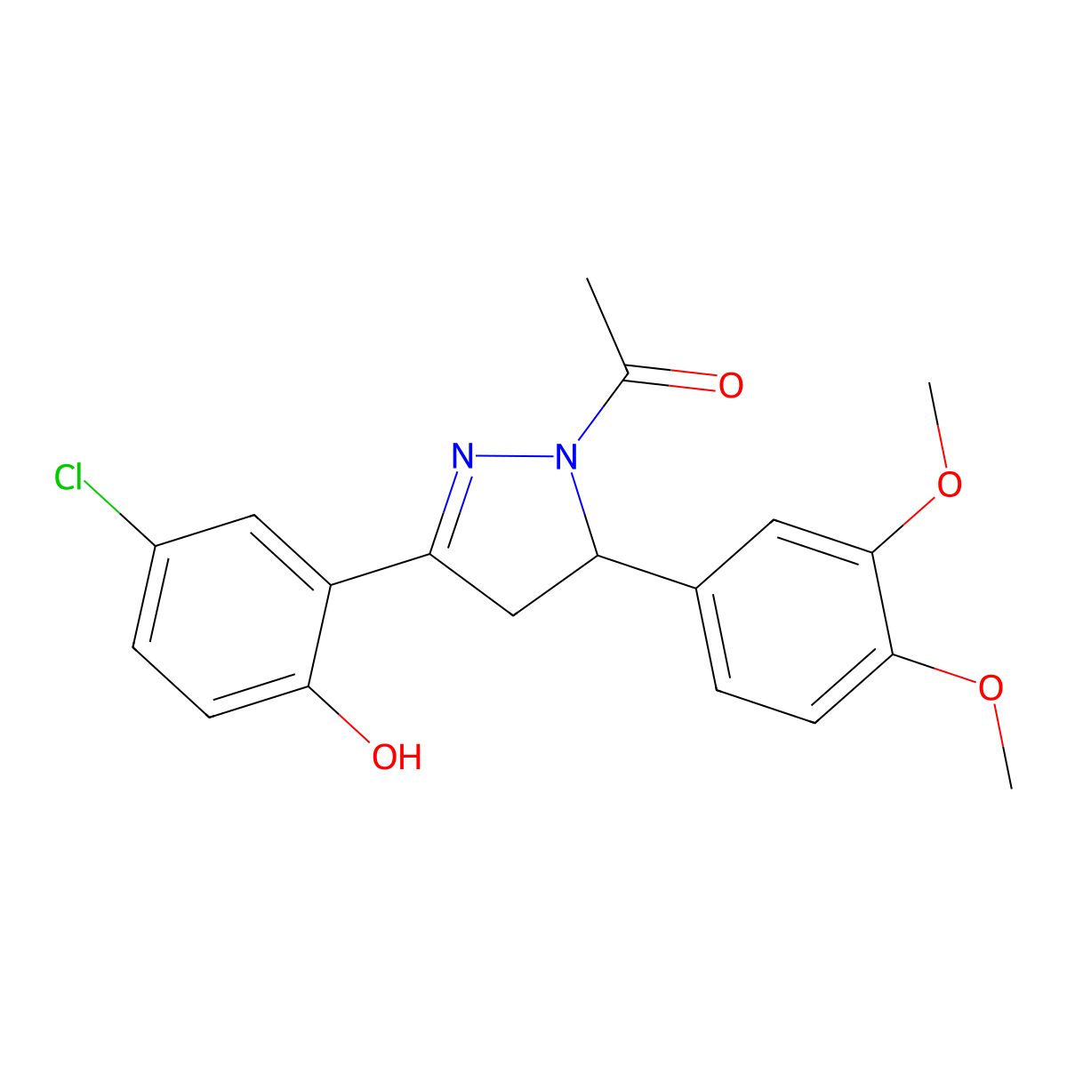 1-(3-(5-chloro-2-hydroxyphenyl)-5-(3,4-dimethoxyphenyl)-4,5-dihydro-1H-pyrazol-1-yl)ethanone molecular structure, CAS 708221-61-8