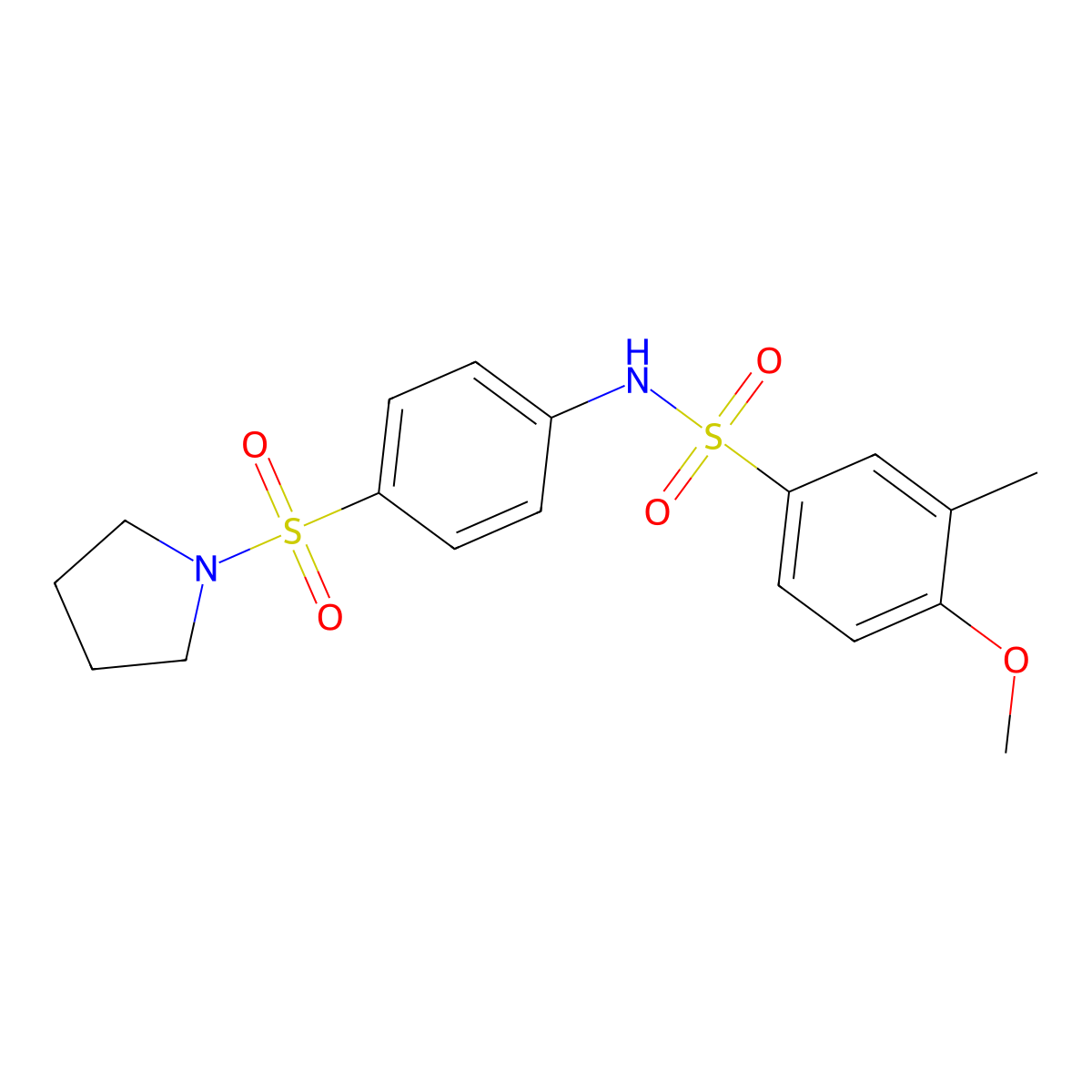 4-methoxy-3-methyl-N-(4-pyrrolidin-1-ylsulfonylphenyl)benzenesulfonamide molecular structure, CAS 708221-72-1