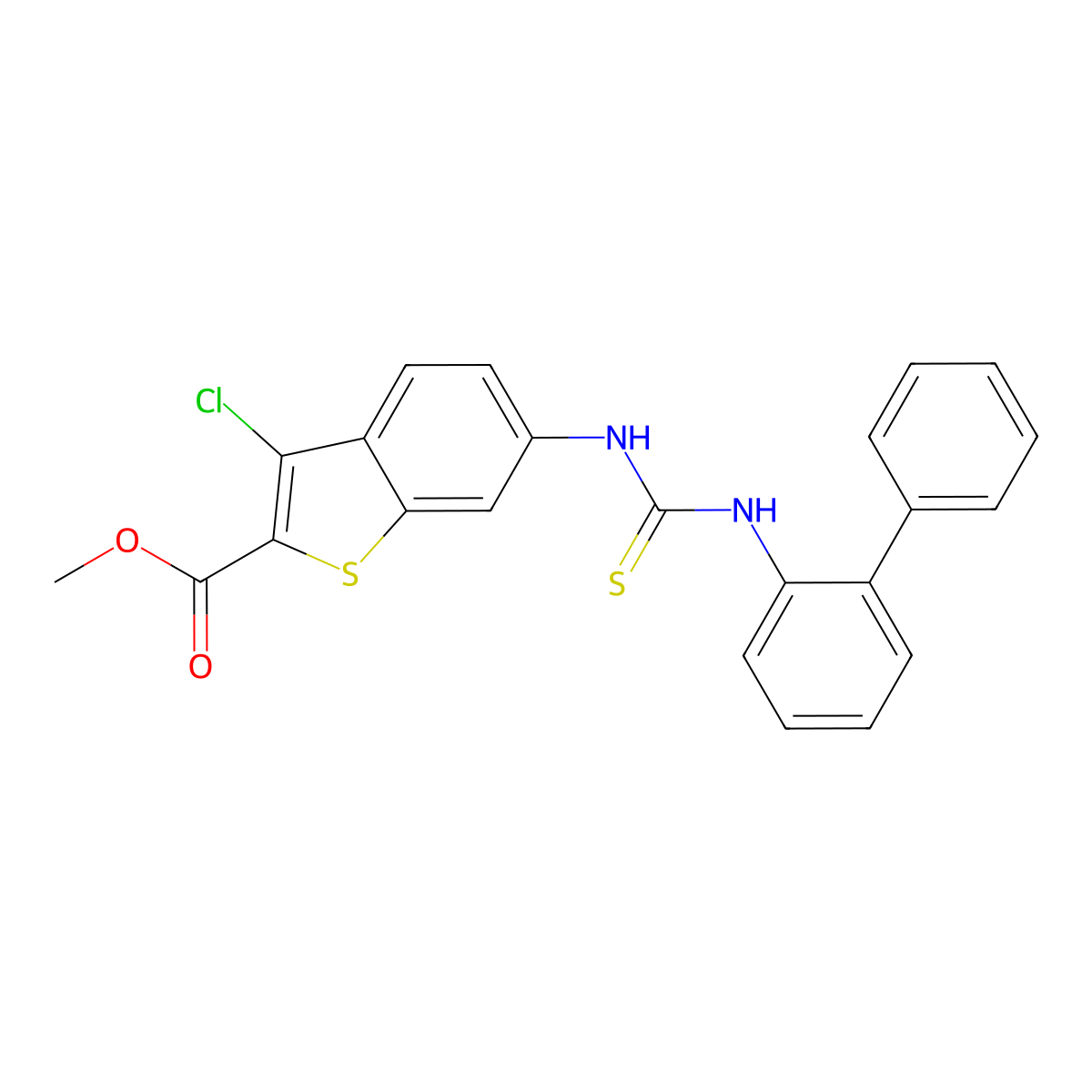 Methyl 6-[(biphenyl-2-ylcarbamothioyl)amino]-3-chloro-1-benzothiophene-2-carboxylate molecular structure, CAS 708221-91-4