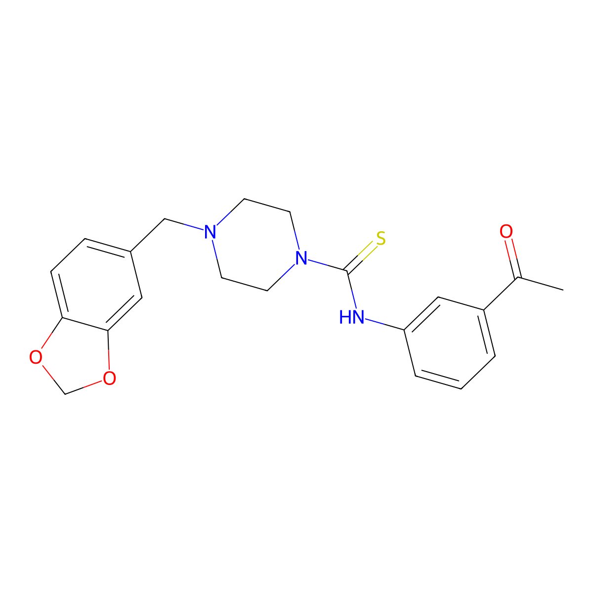 N-(3-acetylphenyl)-4-(1,3-benzodioxol-5-ylmethyl)piperazine-1-carbothioamide molecular structure, CAS 708222-12-2