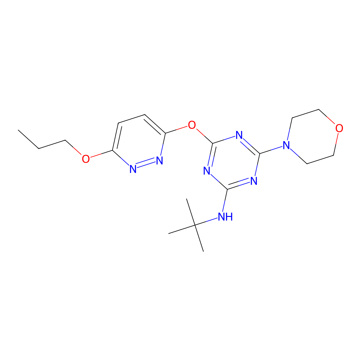 N-tert-butyl-4-morpholin-4-yl-6-(6-propoxypyridazin-3-yl)oxy-1,3,5-triazin-2-amine molecular structure, CAS 708222-34-8