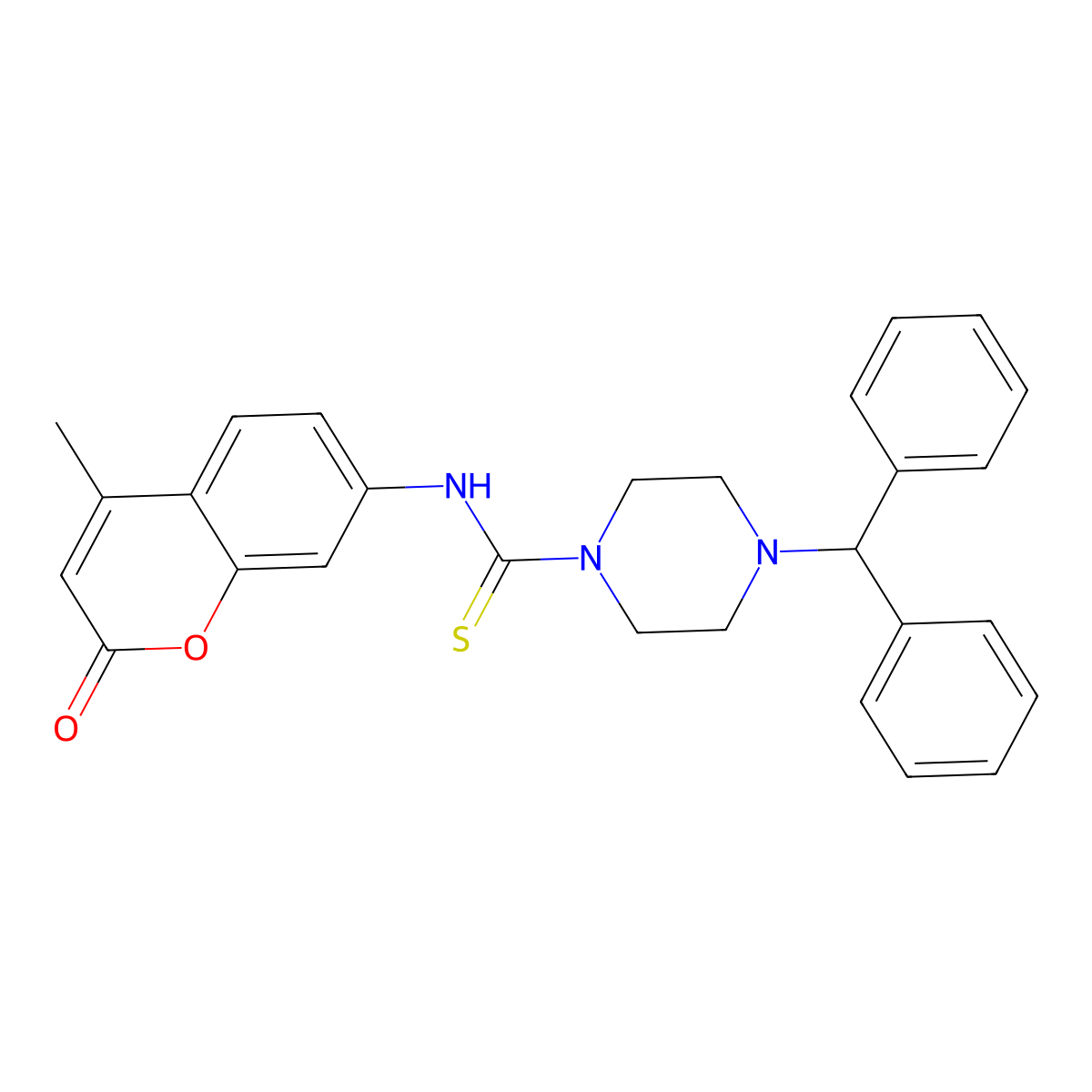 4-benzhydryl-N-(4-methyl-2-oxochromen-7-yl)piperazine-1-carbothioamide molecular structure, CAS 708222-50-8