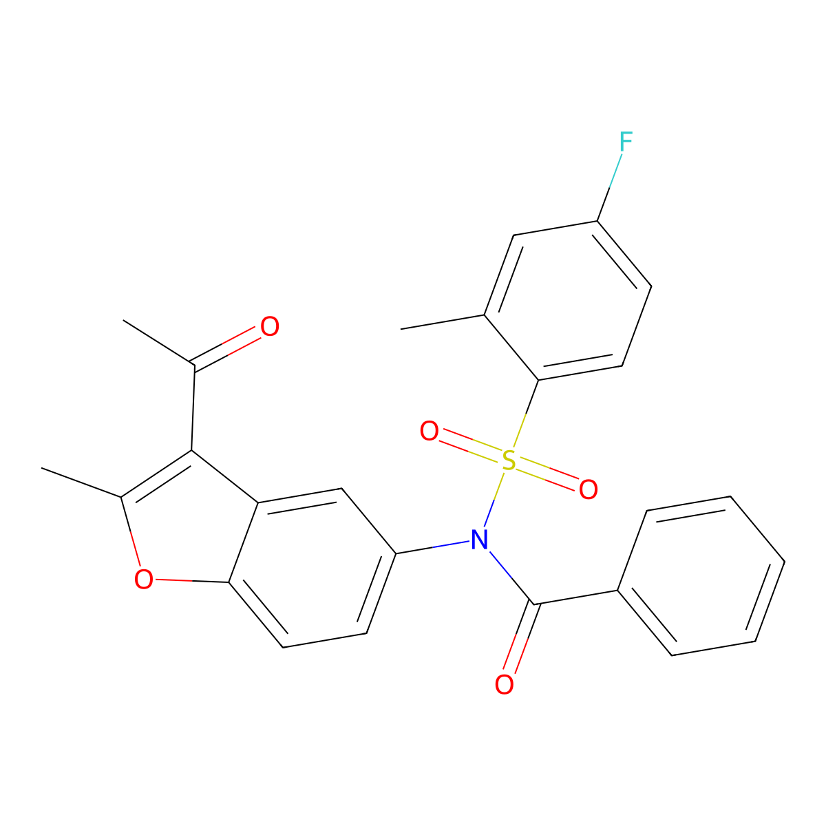 N-(3-acetyl-2-methyl-1-benzofuran-5-yl)-N-(4-fluoro-2-methylphenyl)sulfonylbenzamide molecular structure, CAS 708222-72-4