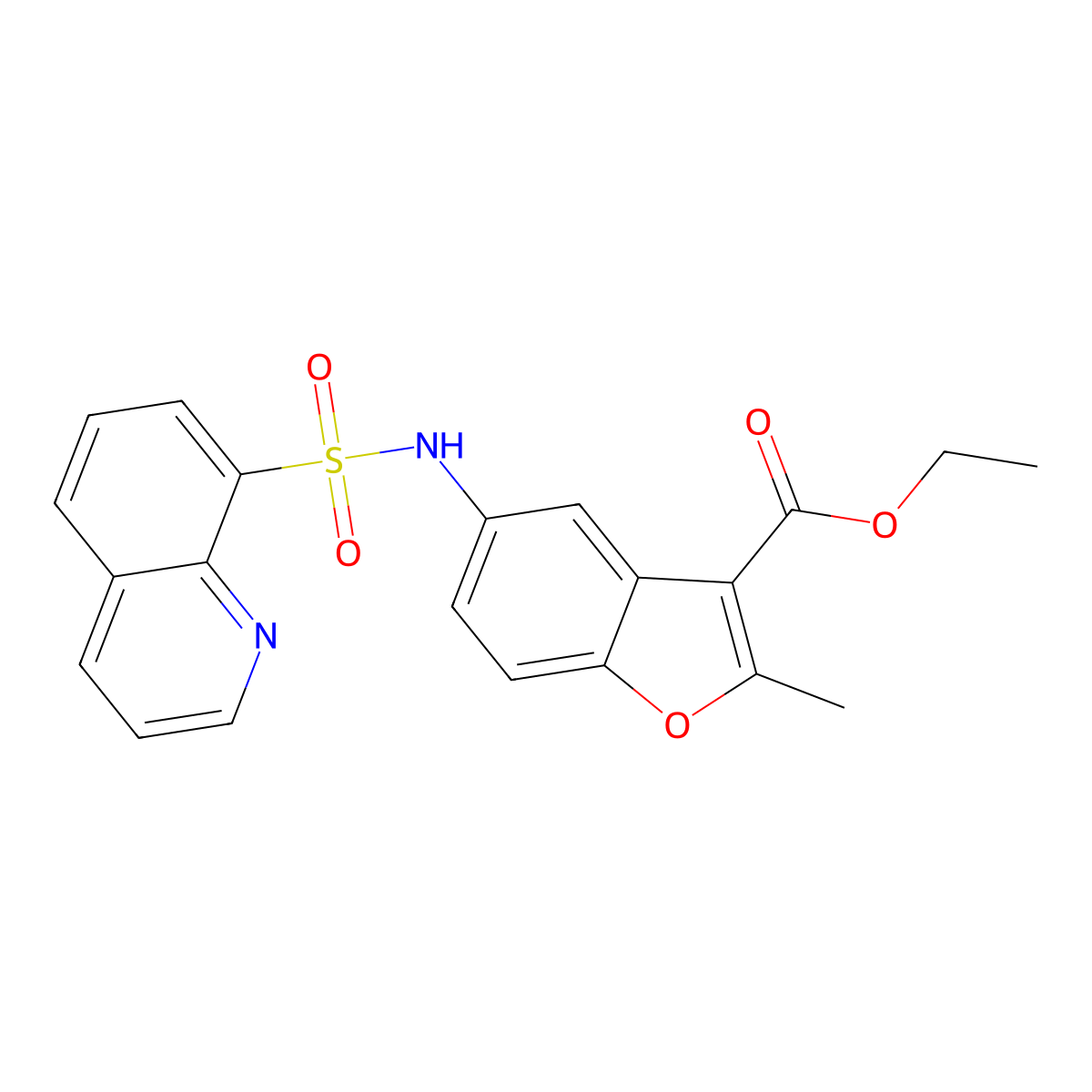 Ethyl 2-methyl-5-(quinolin-8-ylsulfonylamino)-1-benzofuran-3-carboxylate molecular structure, CAS 708222-89-3