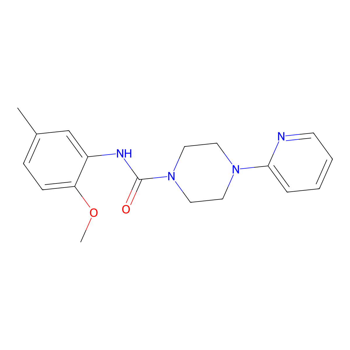 N-(2-methoxy-5-methylphenyl)-4-pyridin-2-ylpiperazine-1-carboxamide molecular structure, CAS 708223-32-9