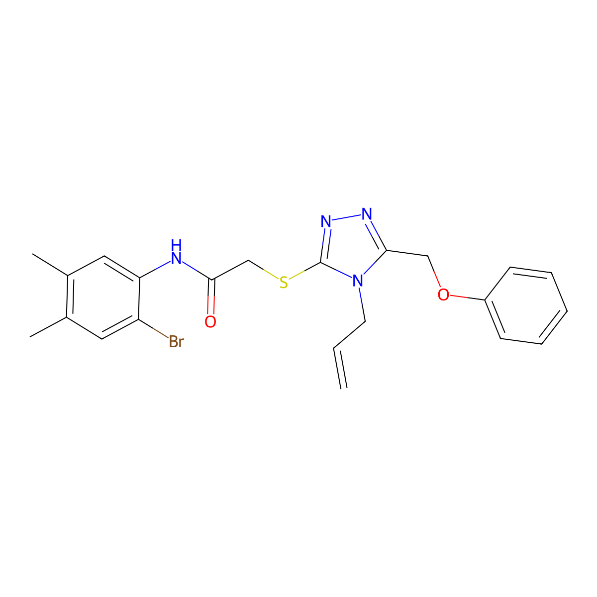 N-(2-bromo-4,5-dimethylphenyl)-2-[[5-(phenoxymethyl)-4-prop-2-enyl-1,2,4-triazol-3-yl]sulfanyl]acetamide molecular structure, CAS 708223-33-0