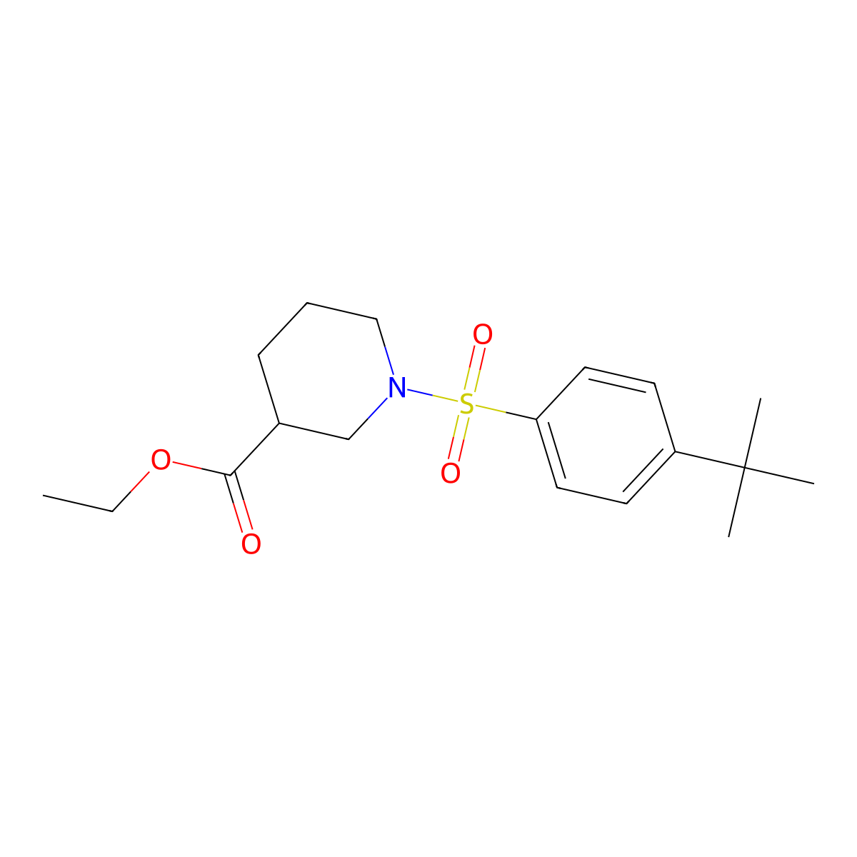 Ethyl 1-(4-tert-butylphenyl)sulfonylpiperidine-3-carboxylate molecular structure, CAS 708223-74-9