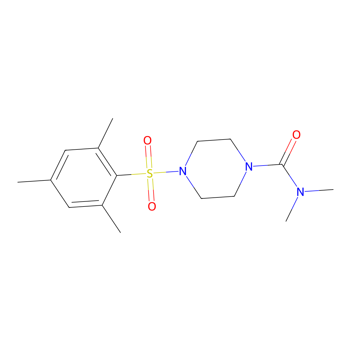 N,N-dimethyl-4-(2,4,6-trimethylphenyl)sulfonylpiperazine-1-carboxamide molecular structure, CAS 708223-78-3