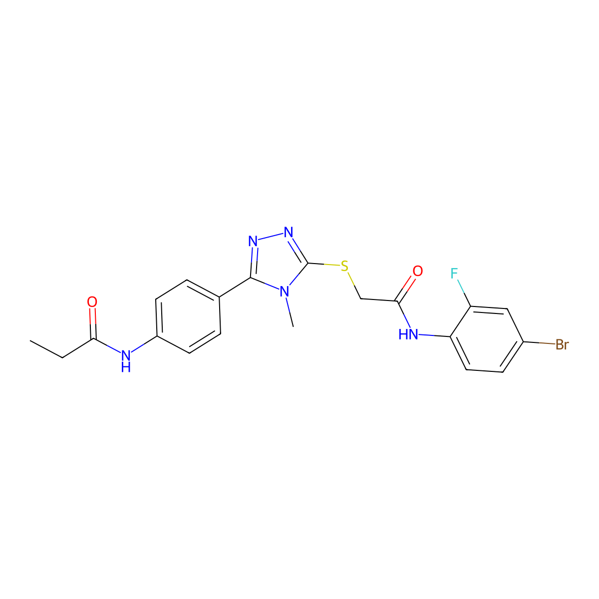 N-[4-[5-[2-(4-bromo-2-fluoroanilino)-2-oxoethyl]sulfanyl-4-methyl-1,2,4-triazol-3-yl]phenyl]propanamide molecular structure, CAS 708223-89-6