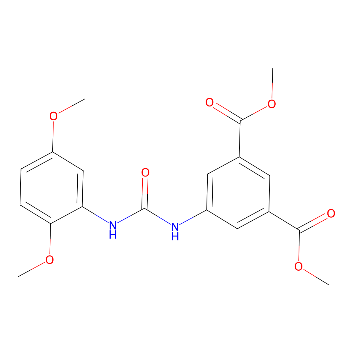 Dimethyl 5-({[(2,5-dimethoxyphenyl)amino]carbonyl}amino)isophthalate molecular structure, CAS 708224-11-7