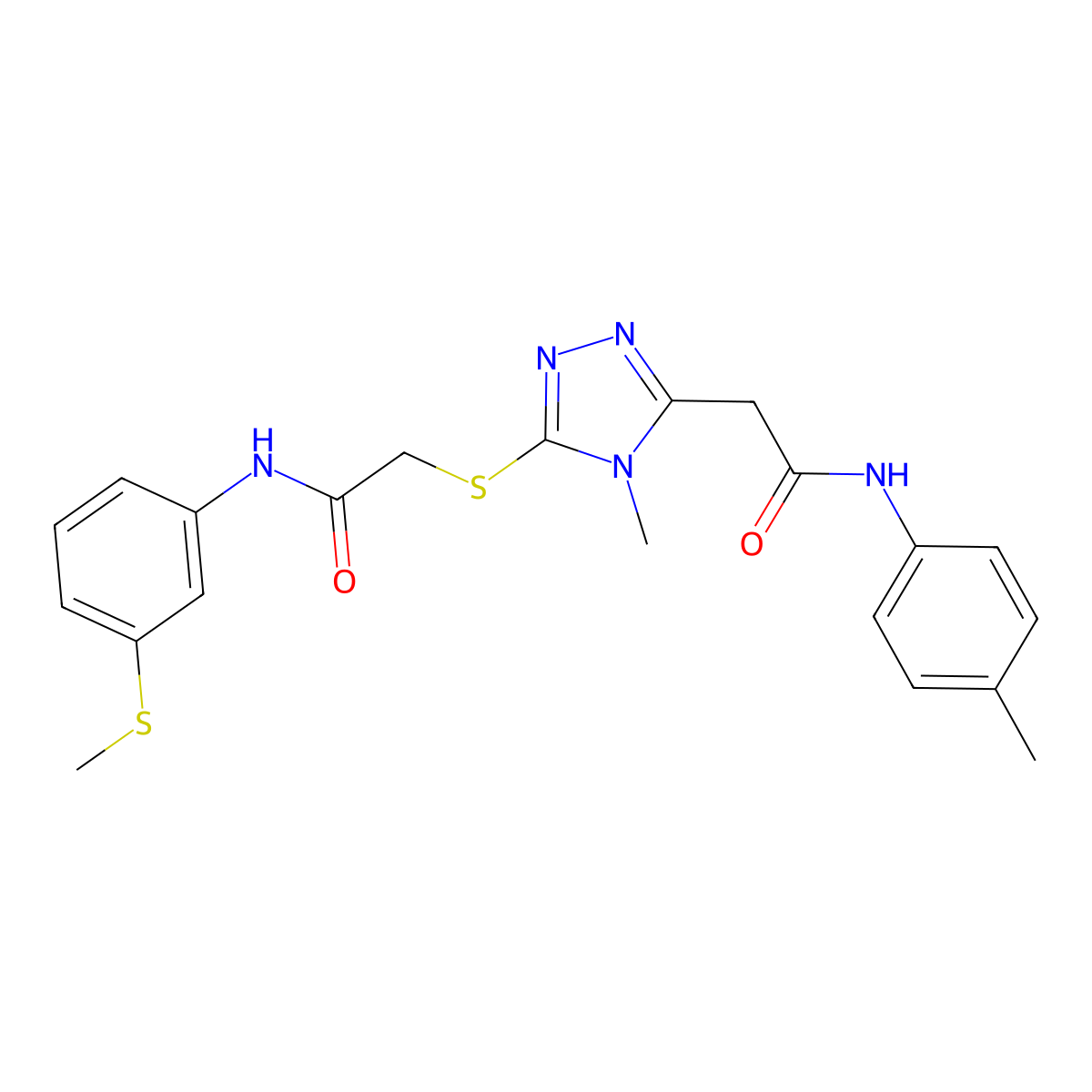 2-[4-methyl-5-[2-(3-methylsulfanylanilino)-2-oxoethyl]sulfanyl-1,2,4-triazol-3-yl]-N-(4-methylphenyl)acetamide molecular structure, CAS 708224-14-0