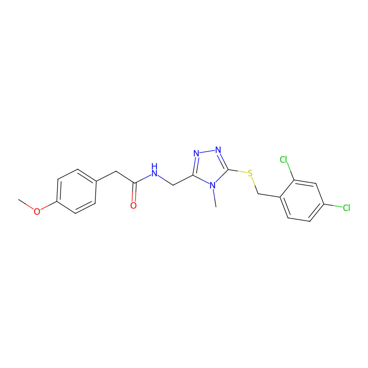 N-[[5-[(2,4-dichlorophenyl)methylsulfanyl]-4-methyl-1,2,4-triazol-3-yl]methyl]-2-(4-methoxyphenyl)acetamide molecular structure, CAS 708224-27-5