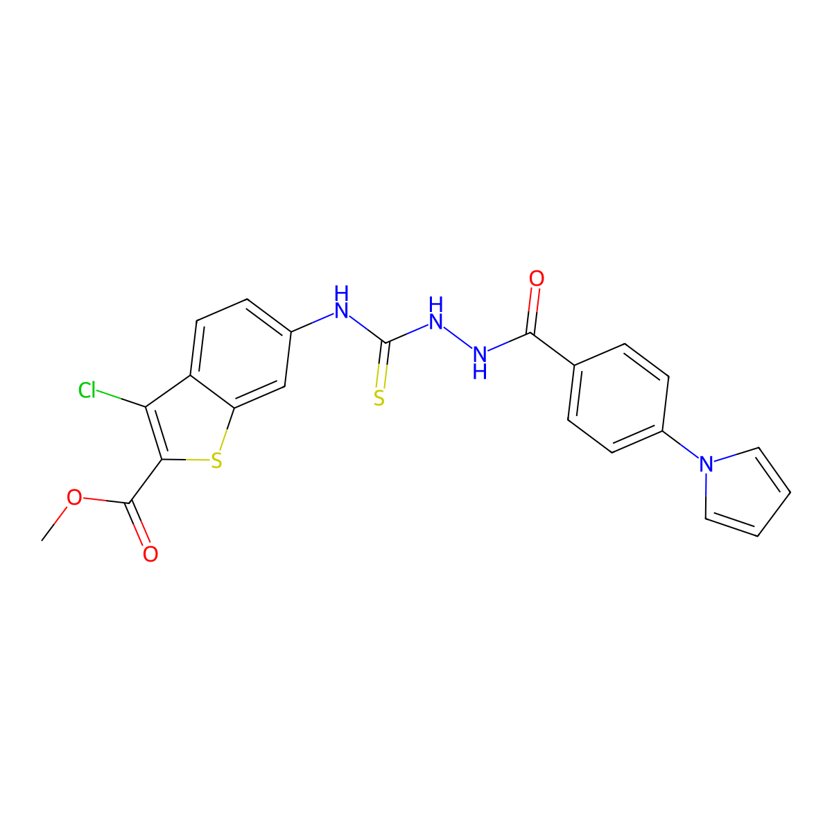 methyl 3-chloro-6-{[(2-{[4-(1H-pyrrol-1-yl)phenyl]carbonyl}hydrazinyl)carbonothioyl]amino}-1-benzothiophene-2-carboxylate molecular structure, CAS 708224-29-7
